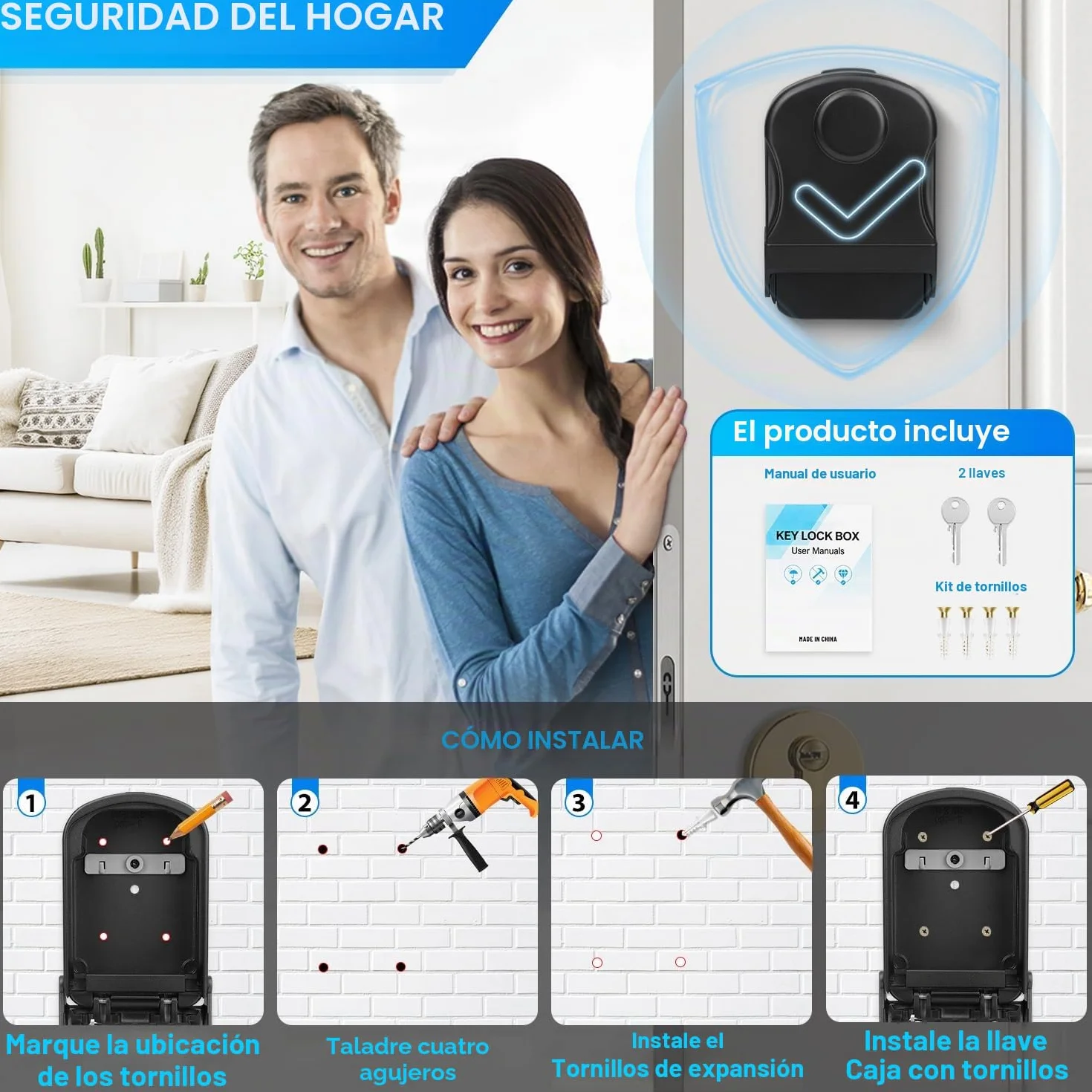Caja para Llaves con Codigo Grande Pared Caja Seguridad Llaves Exterior Impermeable Key Lock Box