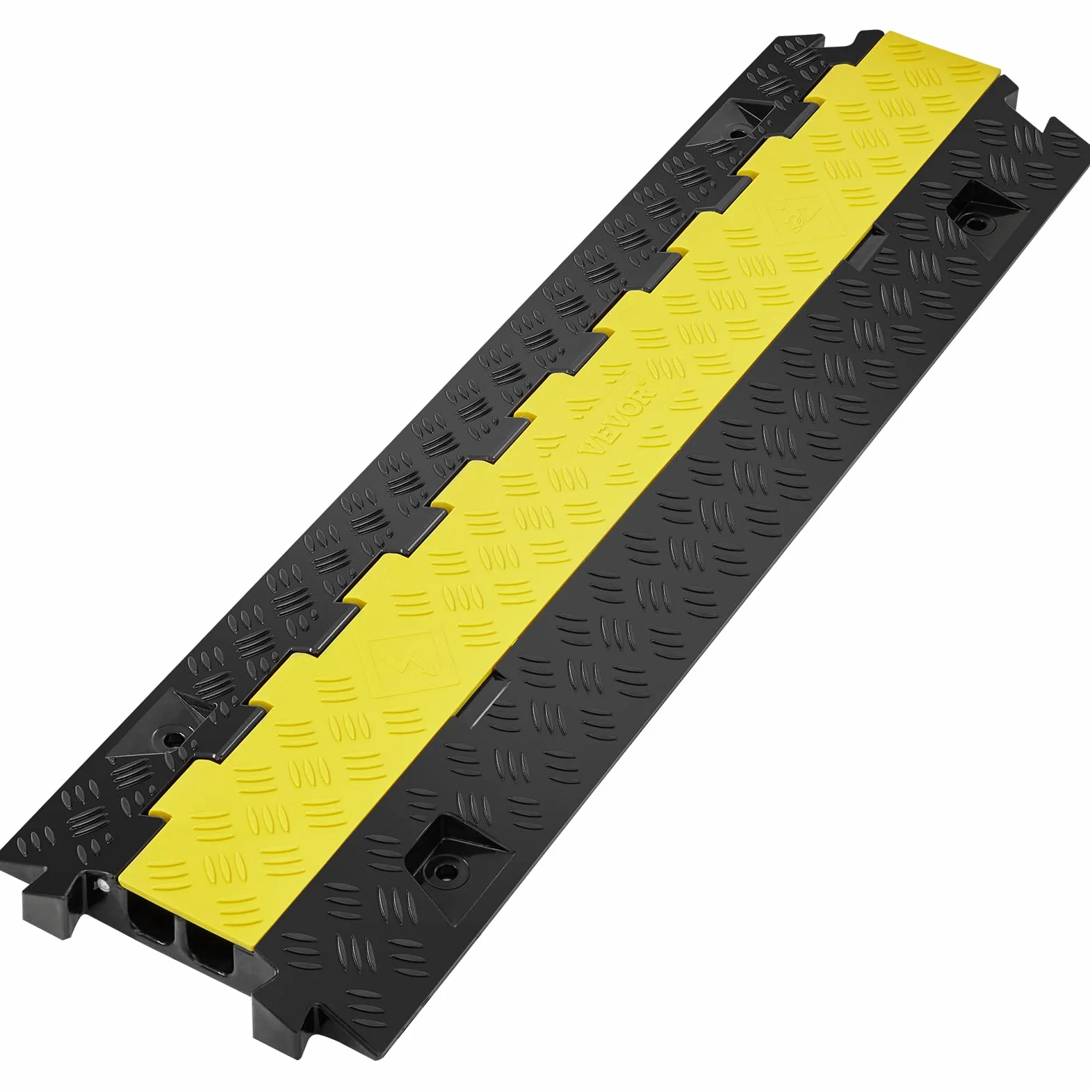 VEVOR Rampa de Protección de Cable 1 Pieza 2 Vías Canaleta Pasacables de Suelo 3,05 x 2,79 cm Protector de Cables de TPU y TPR Carga de 10,000 kg/Eje Cubiertas de Suelo para Cables Negro y Amarillo