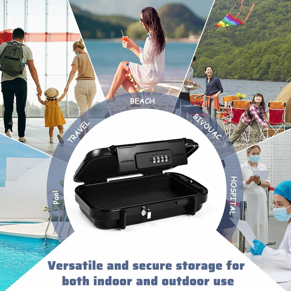 Caja Fuerte Pequeña Portátil con Cable de Acero, Código Impermeable Antirrobo Ignífuga para Viajes