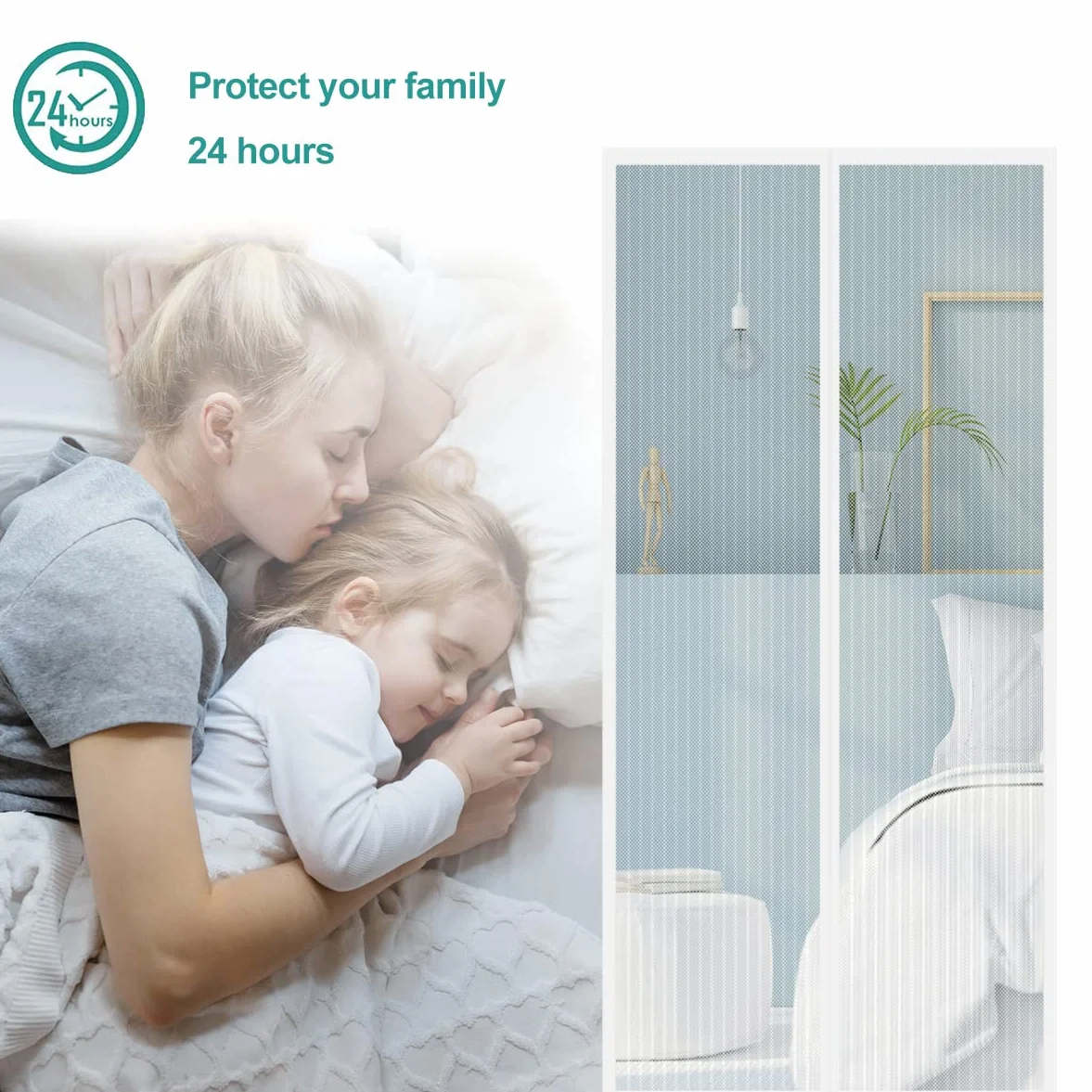 Cortina Mosquitera Magnética para Puertas, Versión Actualizada 150x210 cm Puerta de Malla Magnética, Blanco Cortinas para Puertas Exteriores, Fácil de Instalar y Lejos de Los Mosquitos