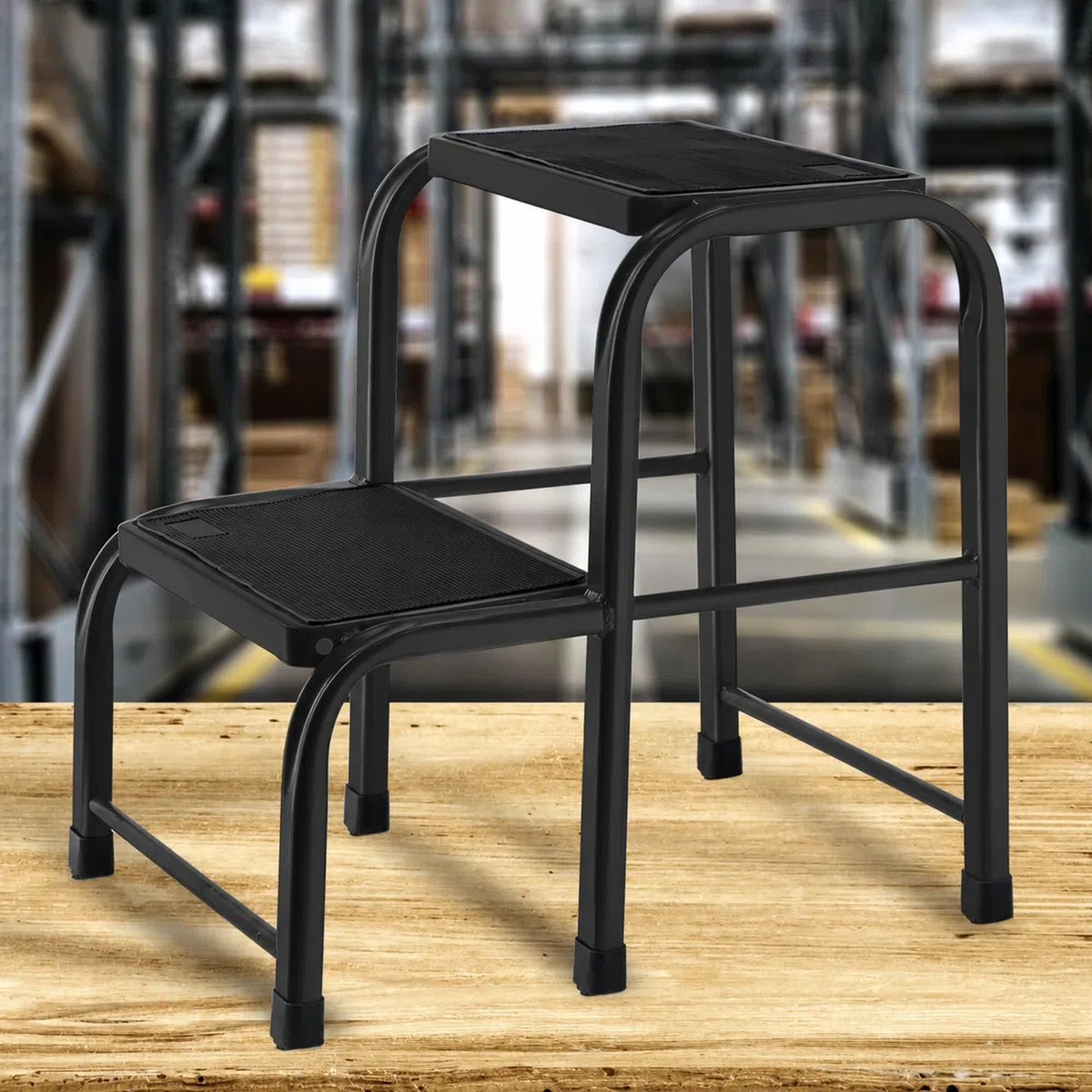 KADAX Taburete de acero, escalera doméstica de hasta 150 kg, taburete de transporte con patas antideslizantes, escalera doméstica, taburete de aluminio (2 niveles)