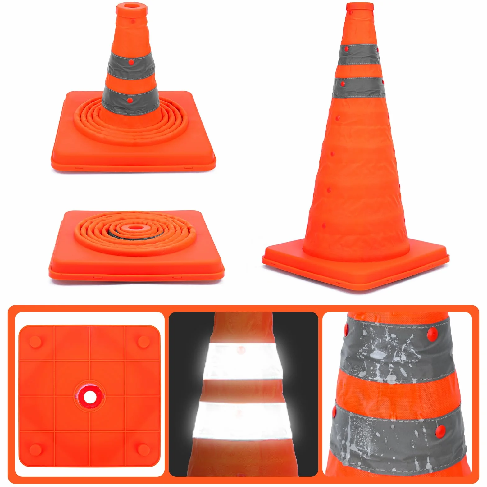 TAOPE Conos de Seguridad Vial Plegables 45cm con Collar Reflectante Naranja 4 PCS