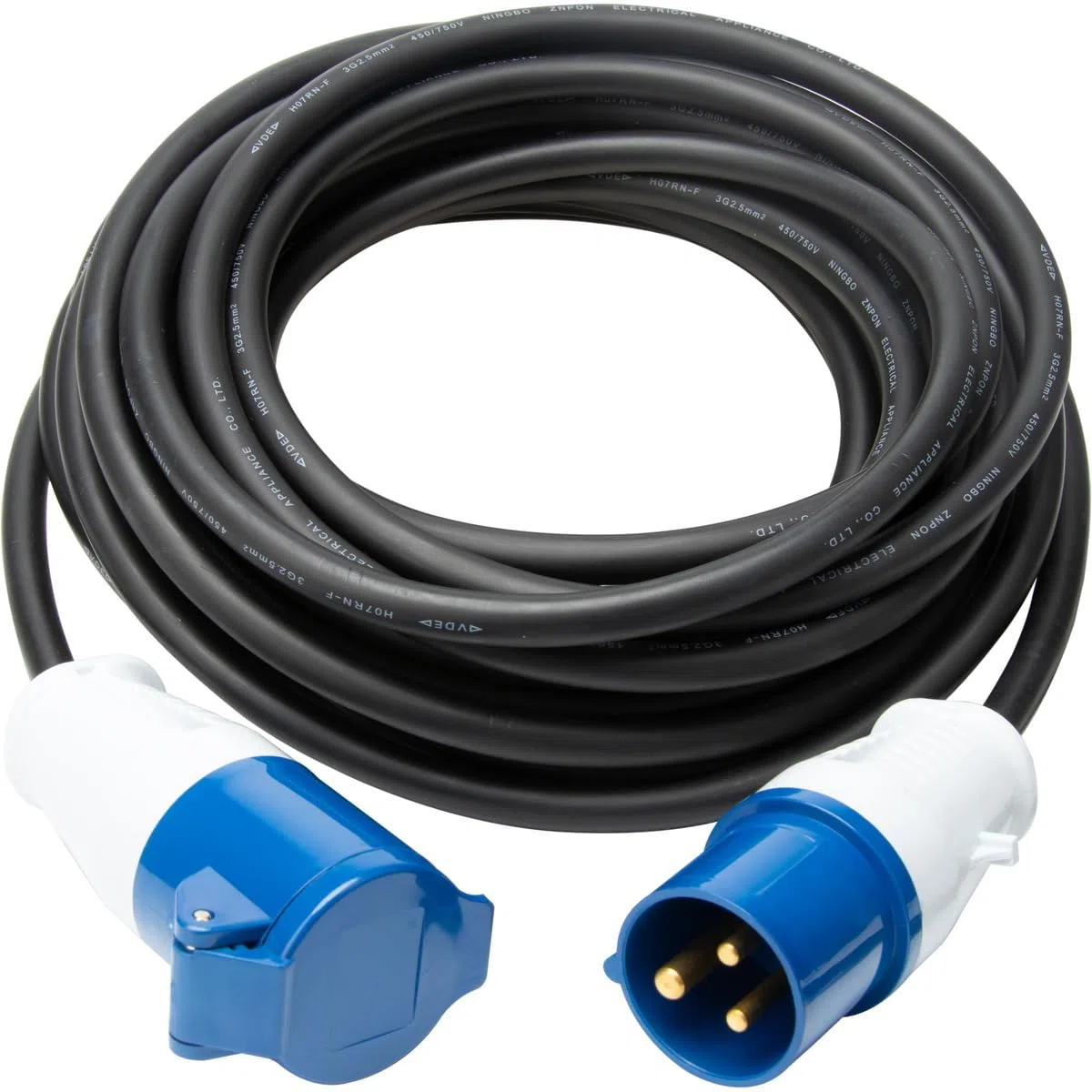 Protec, cable alargador blanco CEE P17 de 15 m, cable H07RN-F 3G2,5 mm², IP44 resistente al agua y al polvo, organizador incluido, ideal para camping, obras y eventos al aire libre.