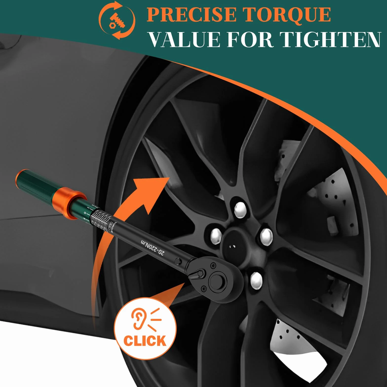 Llave Dinamometrica 1/2" 20-220Nm 72 Dientes Cabezal Reversible ±3% Precisión