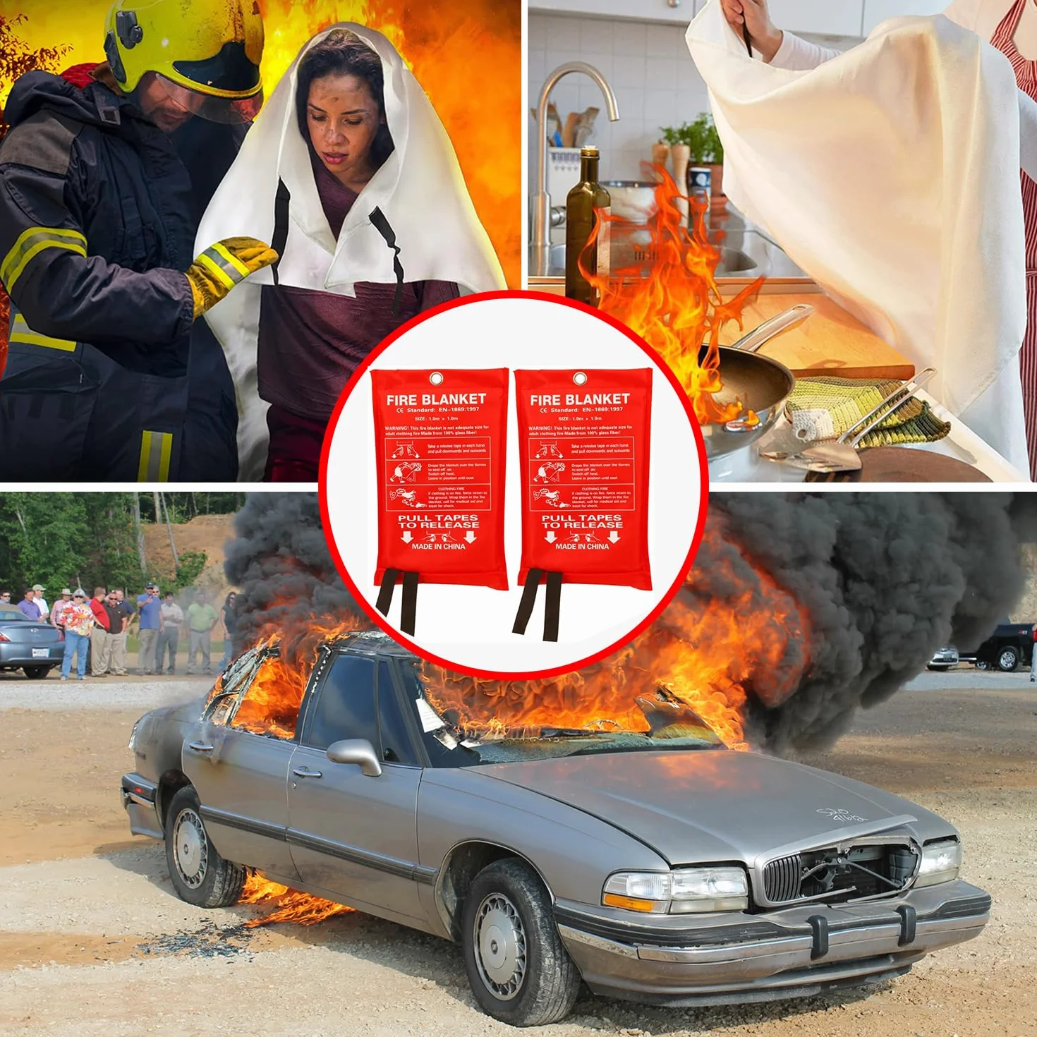 KITOSUN Mantas Ignífugas 4 Piezas para Cocinas Hogares Emergencias Fibra de Vidrio