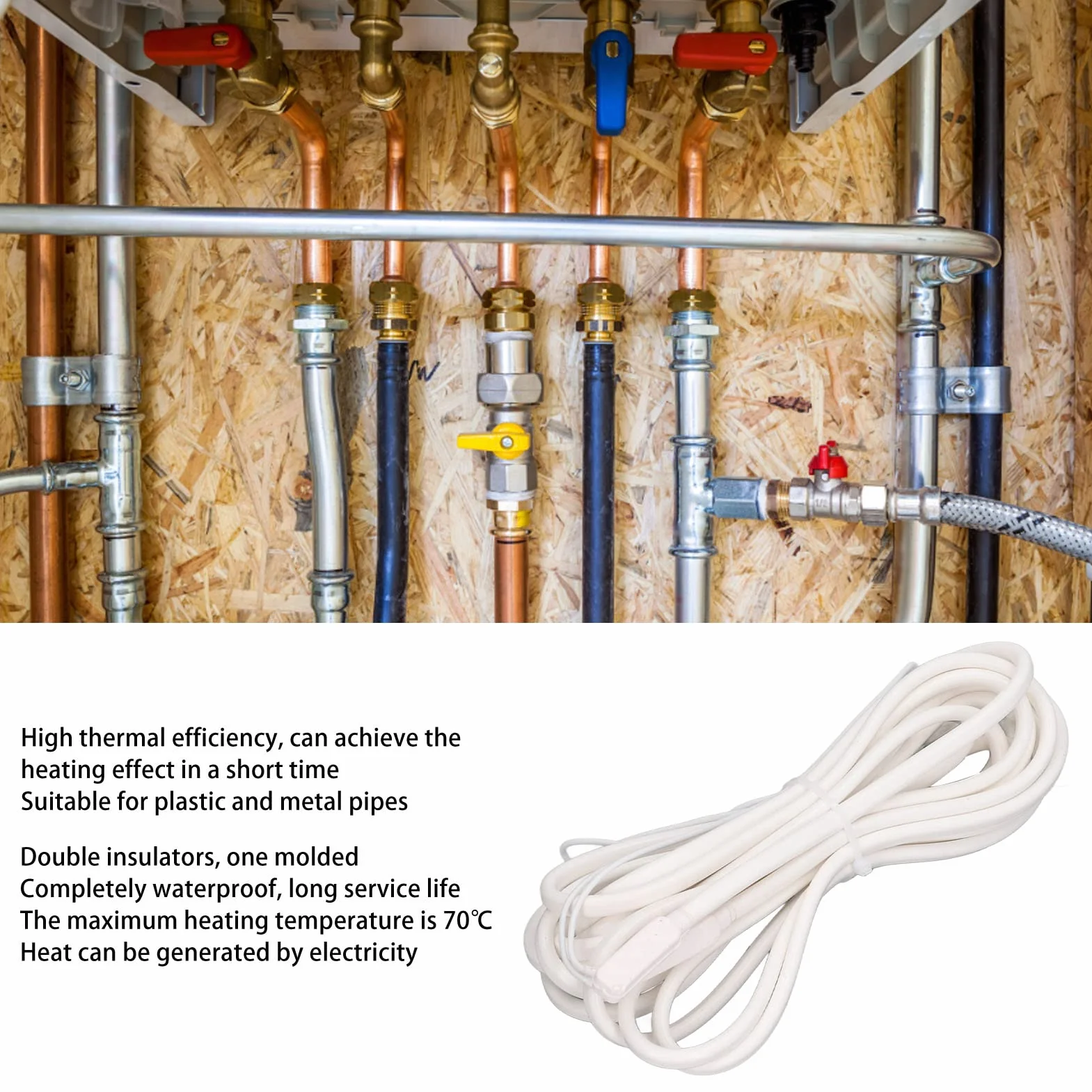 200W 5m Cable de Calor de Tubería 70 ℃ Protección contra Congelamiento Cable de Calefacción Impermeable AC220V
