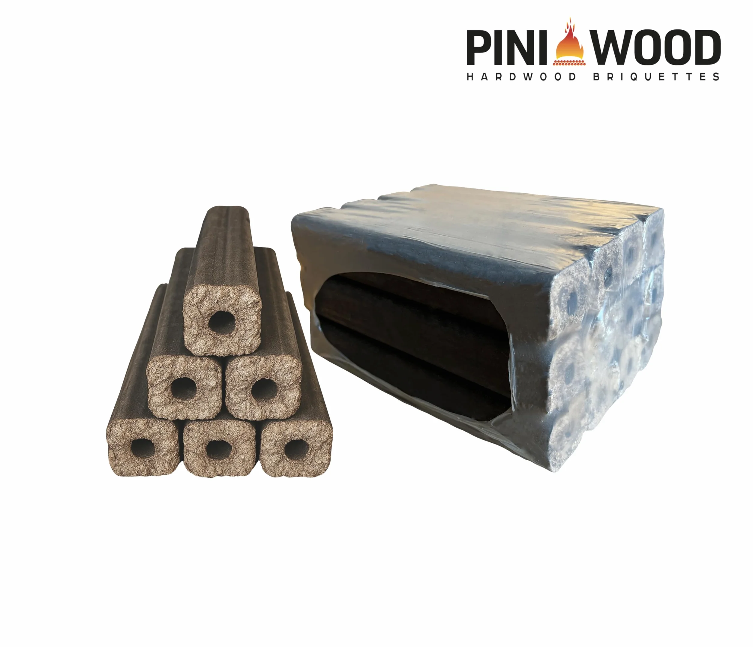 PINI Kay Briquets de roble de 33 cm de largo, cuadrados con orificio de extracción, 10 kg de briquetas de madera dura, leña, briquetas de madera, roble, para chimenea, estufa, fogata, parrilla