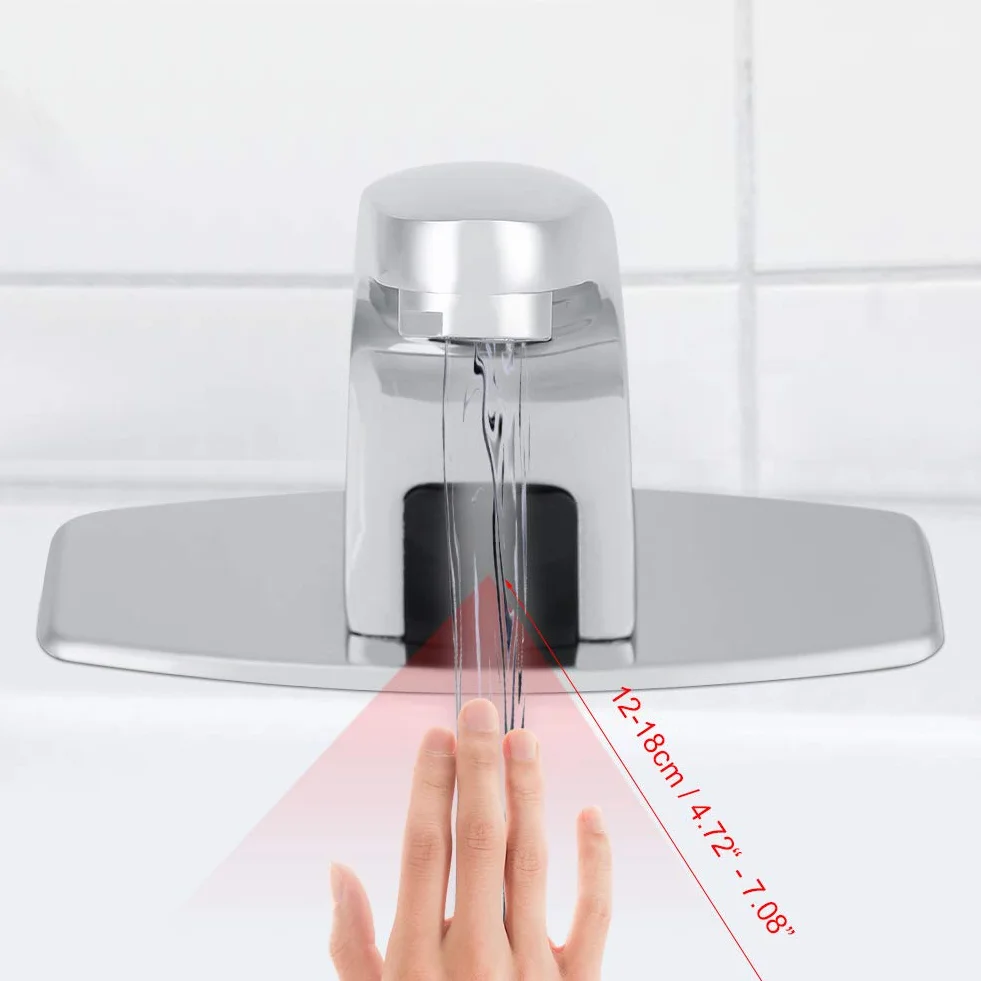 Grifo de Lavabo de Baño sin Contacto con Sensor Automático con Caja de Control, Grifo de Agua de Baño Manos Libres, Grifo de Agua Fría para Fregadero de Cocina