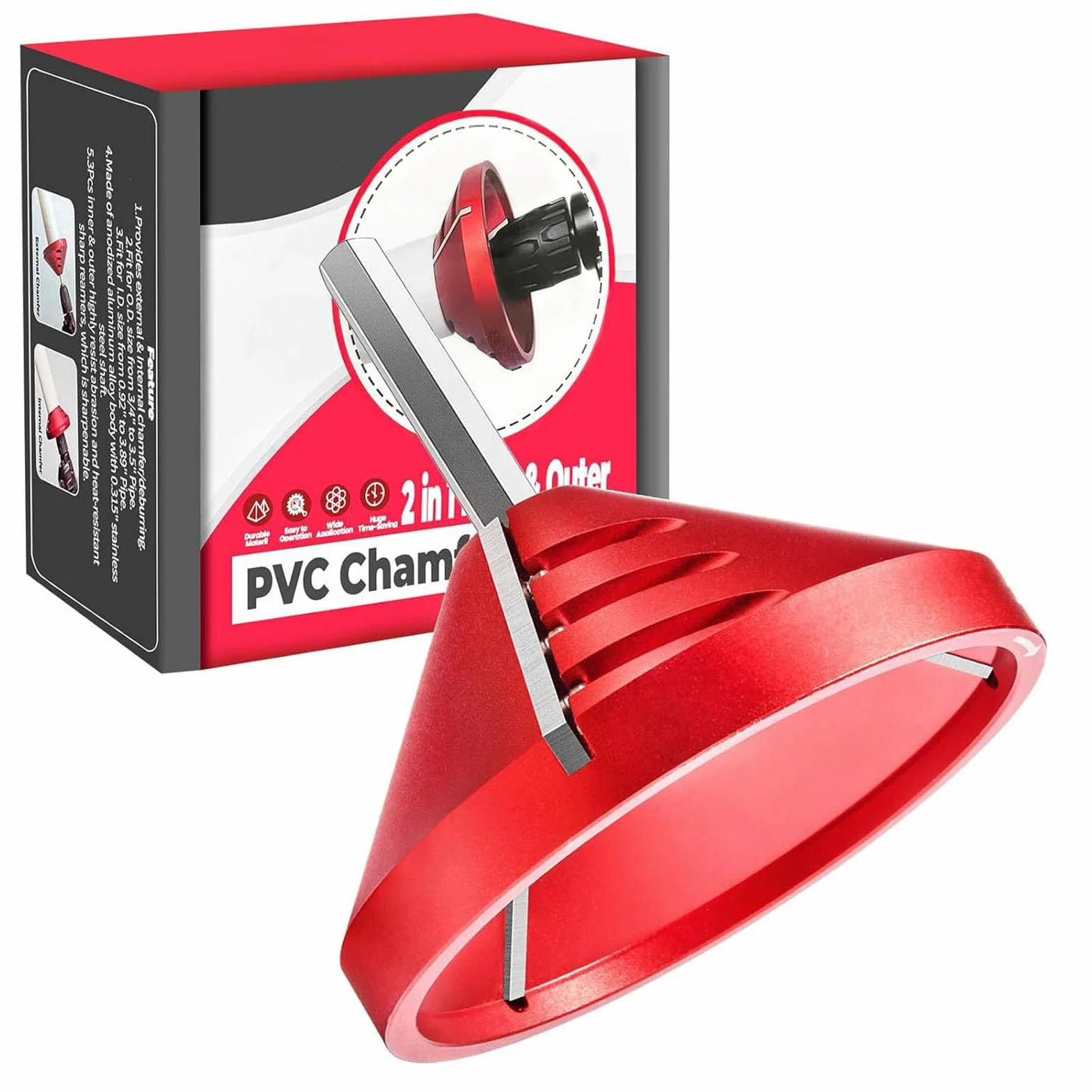 2 en 1 herramientas desbarbado, pvc escariador de chaflán de tubería herramientas interior/exterior, herramienta de biselado tuberías y mangueras para tubos de PVC, CPVC, ABS, PP, PE