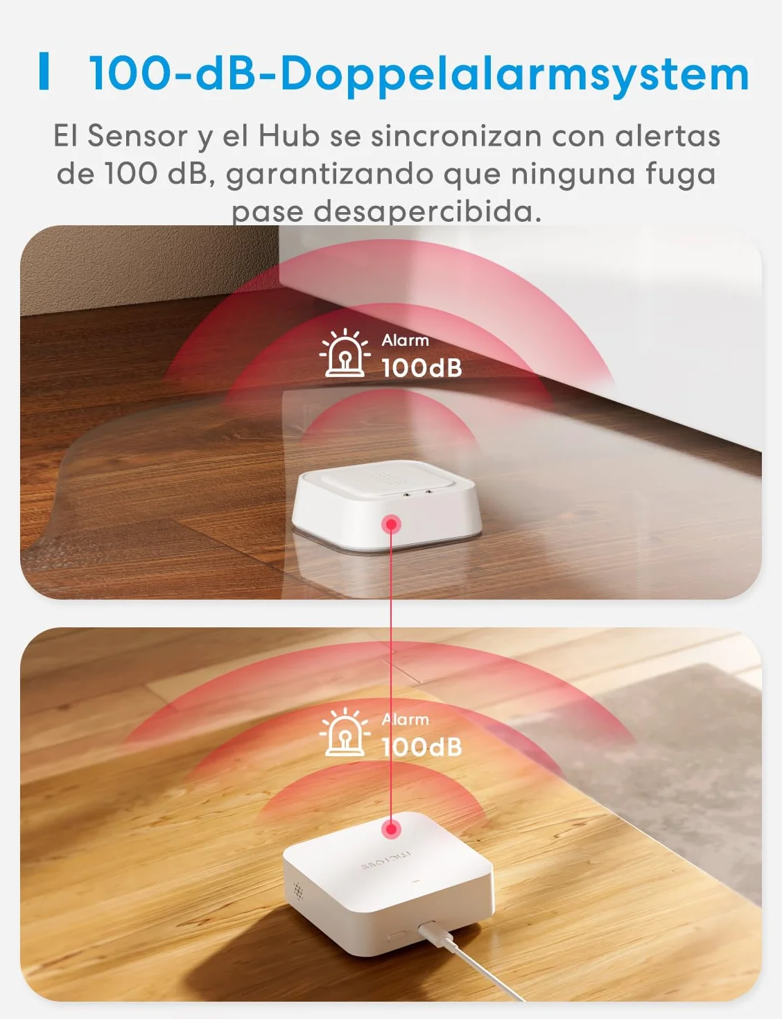 Meross Detector de Agua Inteligente | Requiere Hub | Detector de Fugas de Agua IP66 y 100 dB | Smart Detector de Agua para cocinas, baños, sótanos | Compatible con Apple Home, Alexa y Google | 2,4GHz
