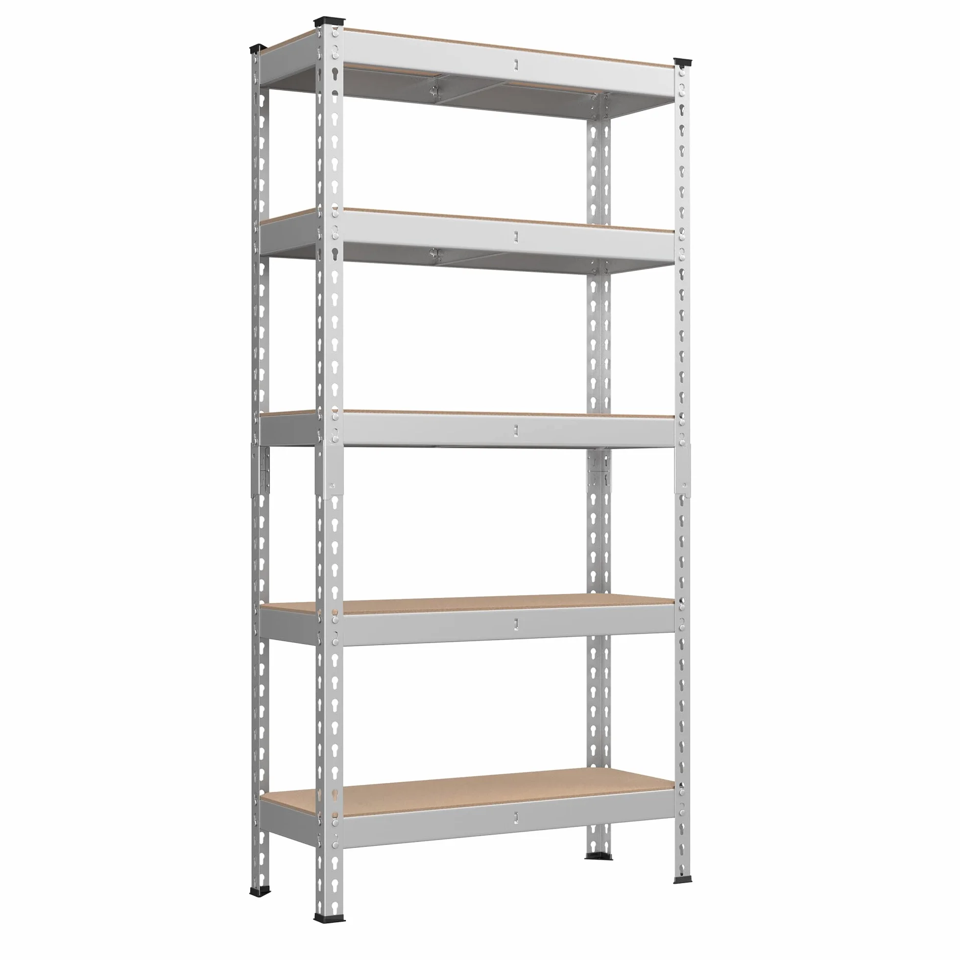 SONGMICS Estantería de 5 Niveles, Estantería de Almacenamiento, Montaje sin Tornillos, Estantes Ajustables, 30 x 75 x 150 cm, Carga de 875 kg, para Garaje, Cobertizo, Bodega, Plata GLR300E01