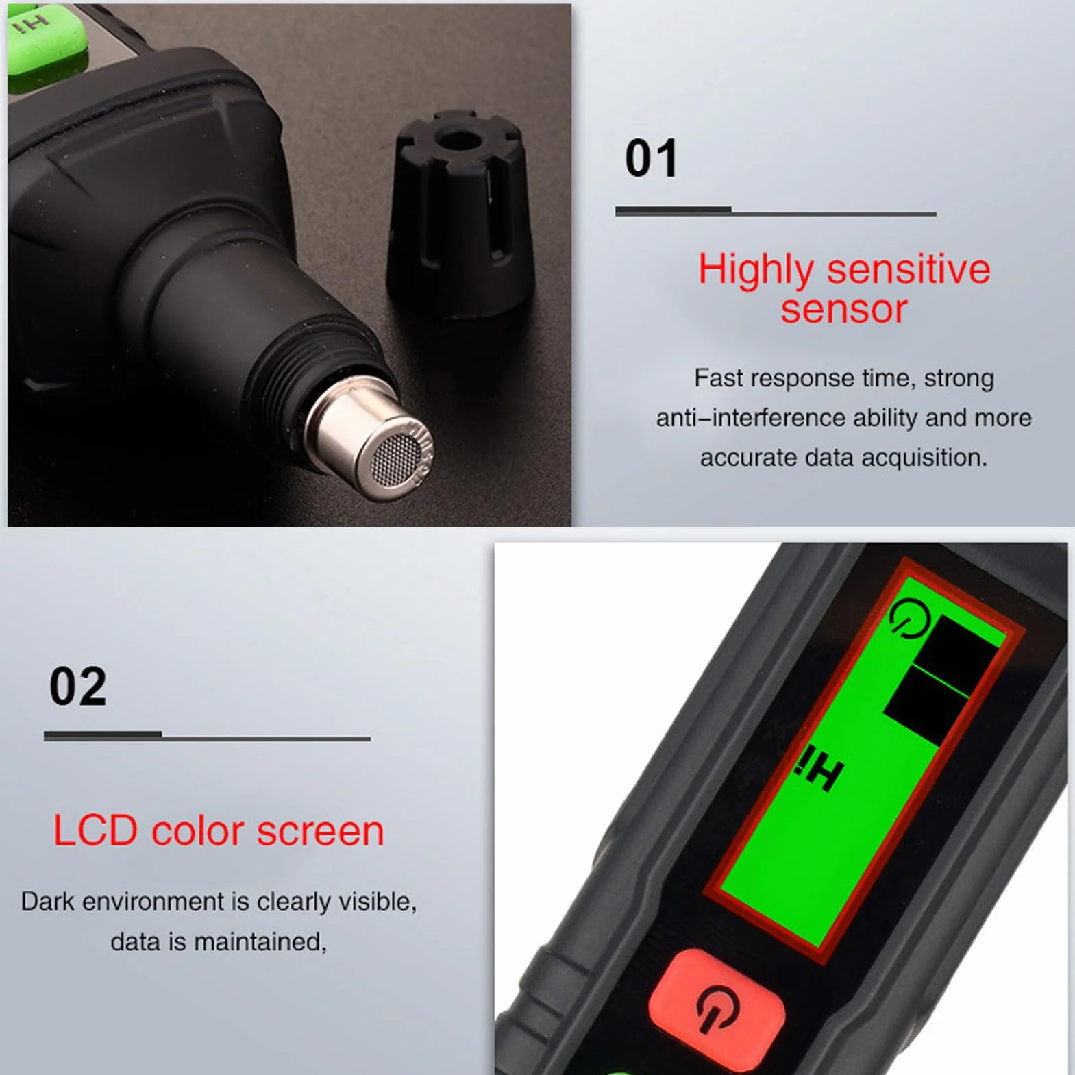 Natural Gas Detector Fugas Gas localizar la Fuente Propano Metano Butano GLP Alta/Baja sensibilidad Ajustable Audible y Alarma Visual de Respuesta Rápida Apagado Automático