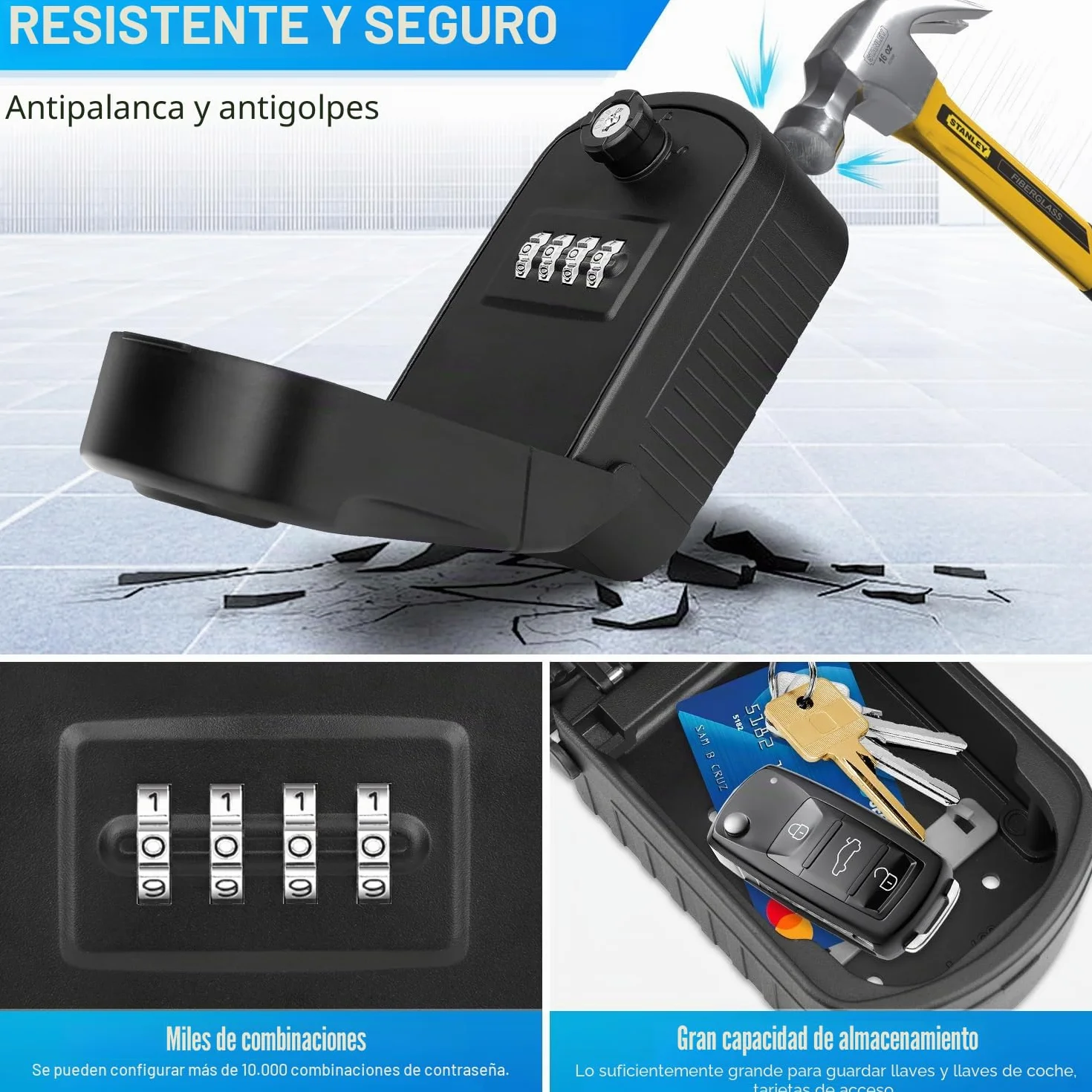 Caja para Llaves con Codigo Grande Pared Caja Seguridad Llaves Exterior Impermeable Key Lock Box