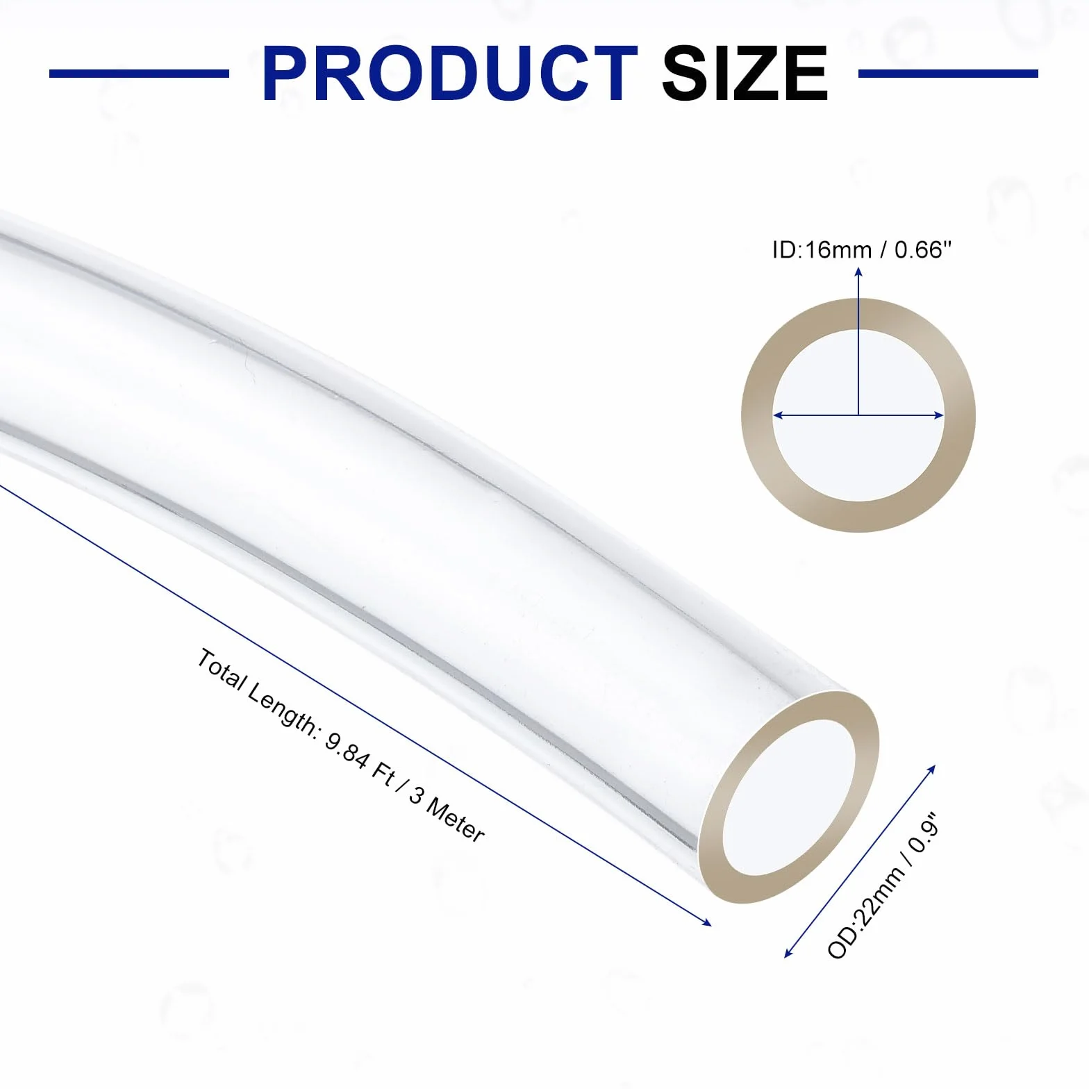 QUARKZMAN Tubo Flexible de PVC, 16mm de ID x 22mm de OD - 3 Metros de Largo Tubos de Agua de Vinilo Transparente, Tubería de Agua Plástico Ligero y Flexible para Tanque y Acuario