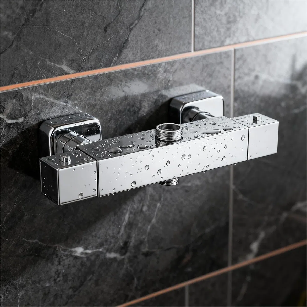 Grifo Termostático Ducha STANEW,Universal, 2 Salidas, Grifo de Ducha, Mezclador Termostático Para Ducha, Latón, Cromado Moderno, Alto 3/4" BSP (26,4 mm) + Bajo 1/2" BSP (21 mm)