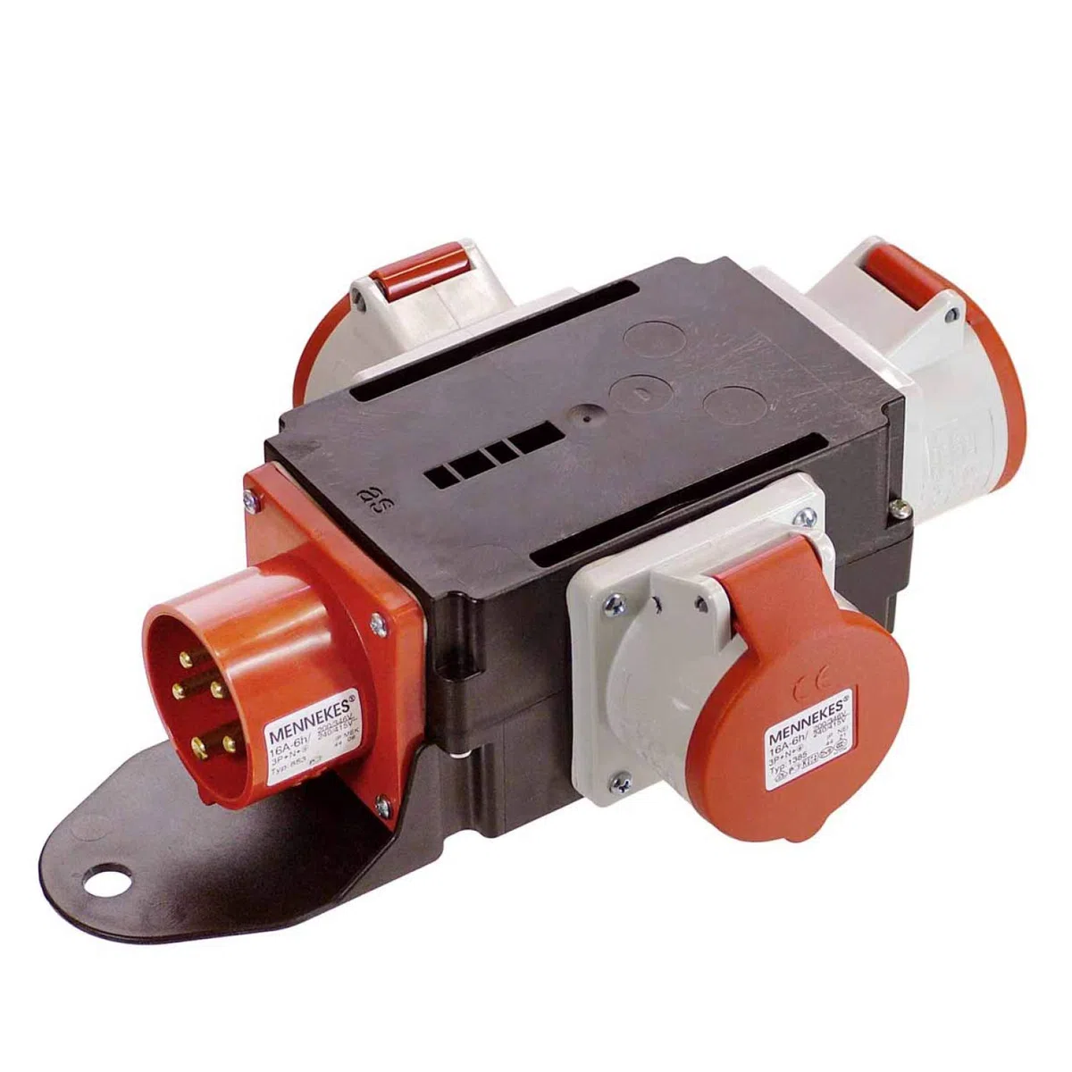 as - Schwabe MIXO Adaptador/Distribuidor de corriente RHEIN - Enchufe CEE de 5 polos a 3 tomas CEE de 5 polos - Robusto distribuidor de corriente para obras - IP44 I 60531