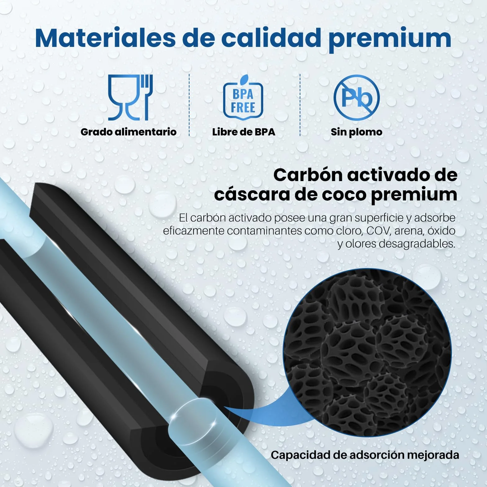 PUREPLUS ICP-S-CTO10 Cartucho Filtrante de Carbón Activado Sinterizado 10" x 2.5" Paquete de 4