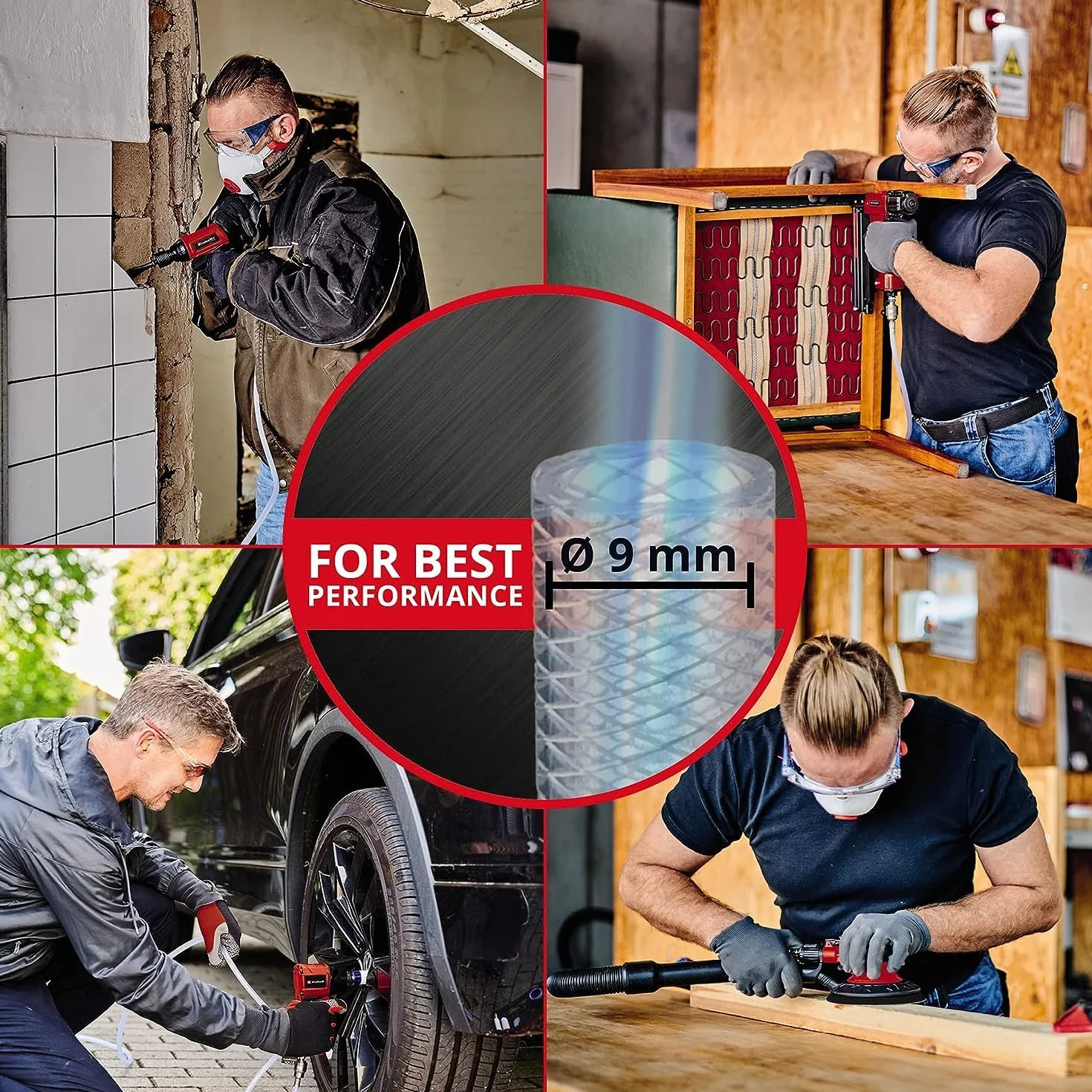 Einhell Lijadora excéntrica de aire comprimido TC-PE 150 (diámetro del disco de lija de 150 mm, palanca de ajuste continuo, incluye 6 papeles de lija, boquilla y llave dinamométrica)