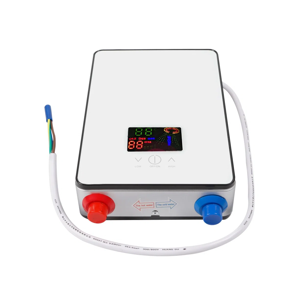 Calentador de agua eléctrico digital, 6500 W, sin tanque, para baños, peluquerías, hoteles, salones de belleza, escuelas, hospitales, 18,6 x 5,7 x 27,7 cm (blanco)