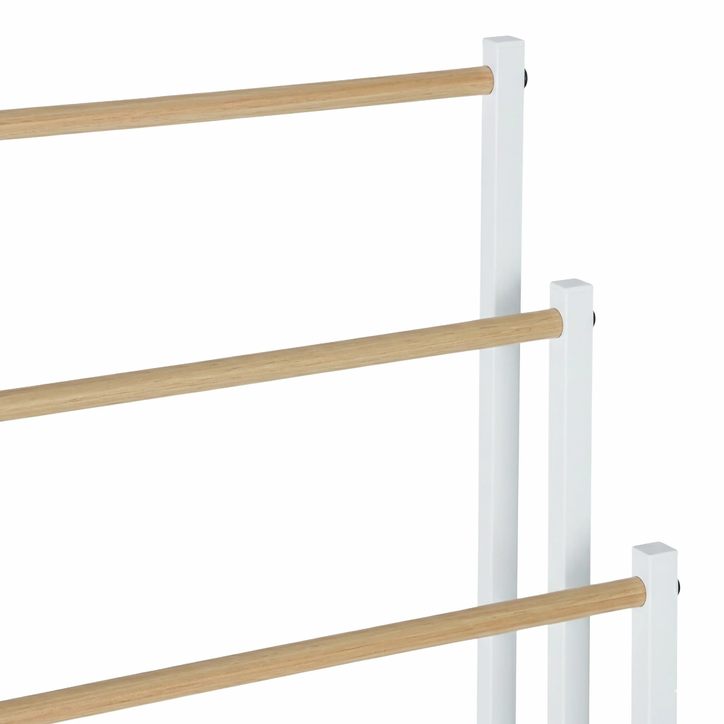 Relaxdays Toallero de Pie, 86x44x21 cm, Portatoallas Metálico, Colgador Toallas, 3 Barras Efecto Madera, Blanco/Natural