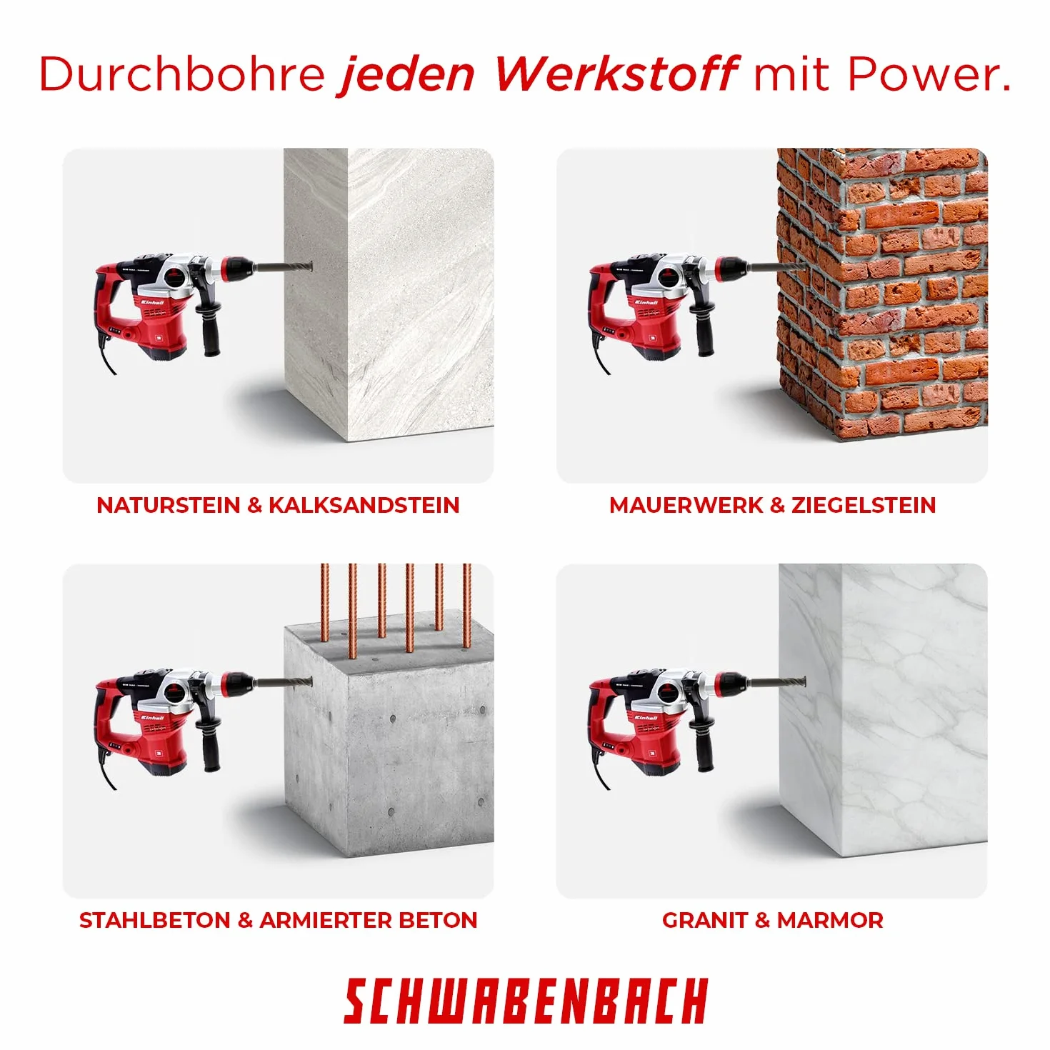 SCHWABENBACH ® - Juego de 10 Brocas SDS PLUS para Hormigón 6 x 110 mm (5 uds.) y 8 x 110 mm (5 uds.). Super SDS para taladro y martillo perforador Bosch, Hilti, Metabo