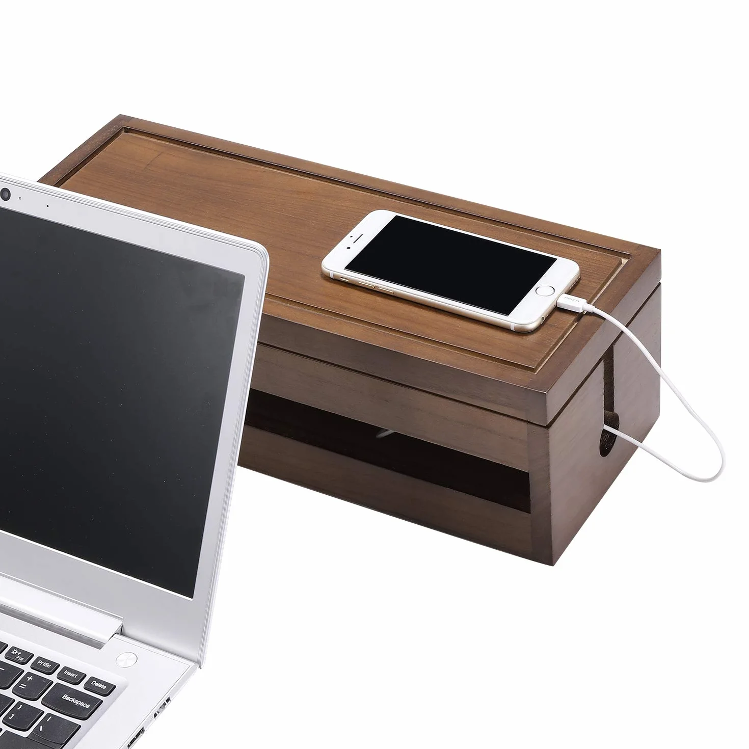 Changsuo Caja organizadora de Cables de Madera para Cable de extensión, Protector de sobretensión, Corrector de gestión de Cables, marrón