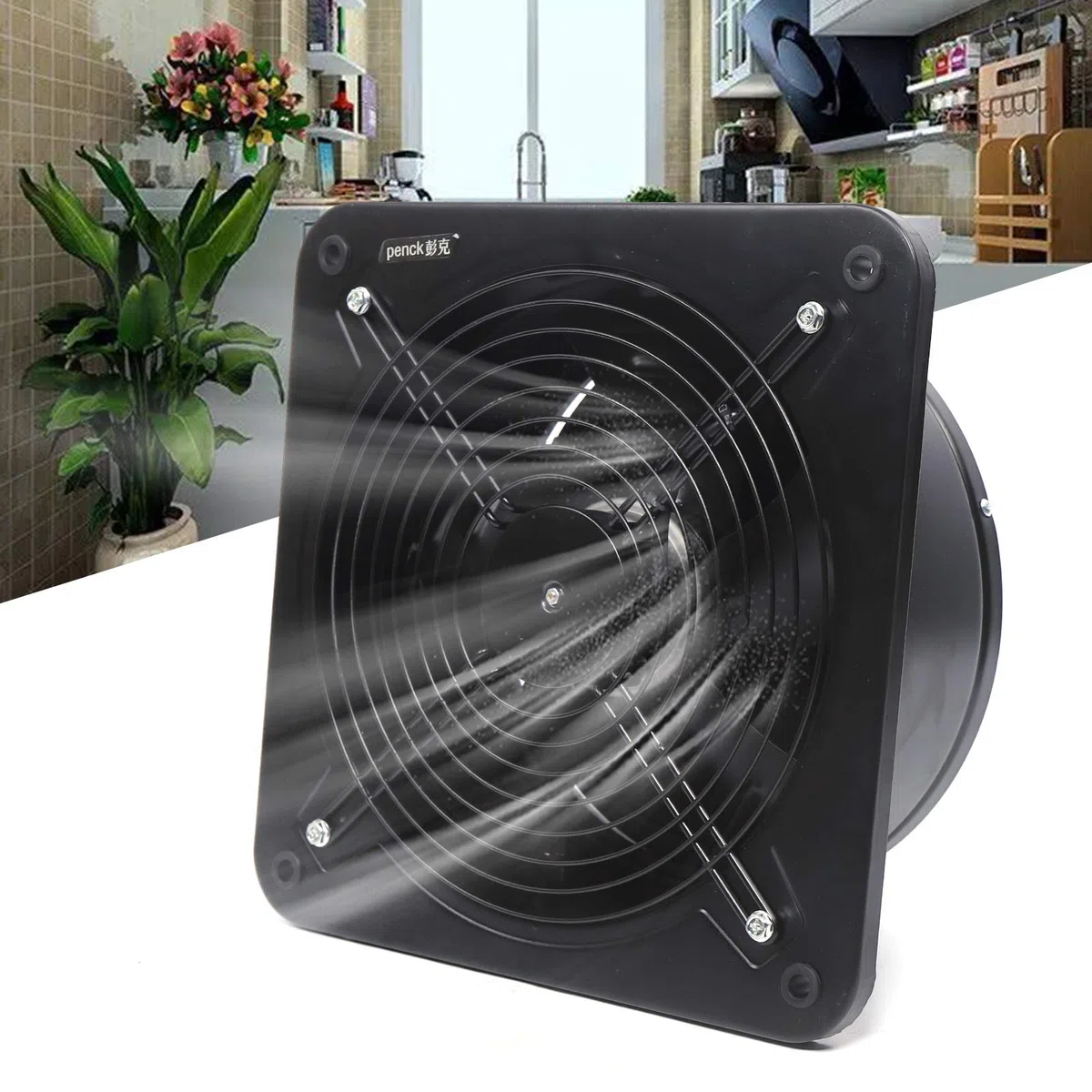 Ventilador de tubo extractor de cocina con aspas integradas, funcionamiento silencioso para cocina, pasillo, oficina, tienda, 35 x 35 x 13 cm, 2850 m3/h (HGXLE)