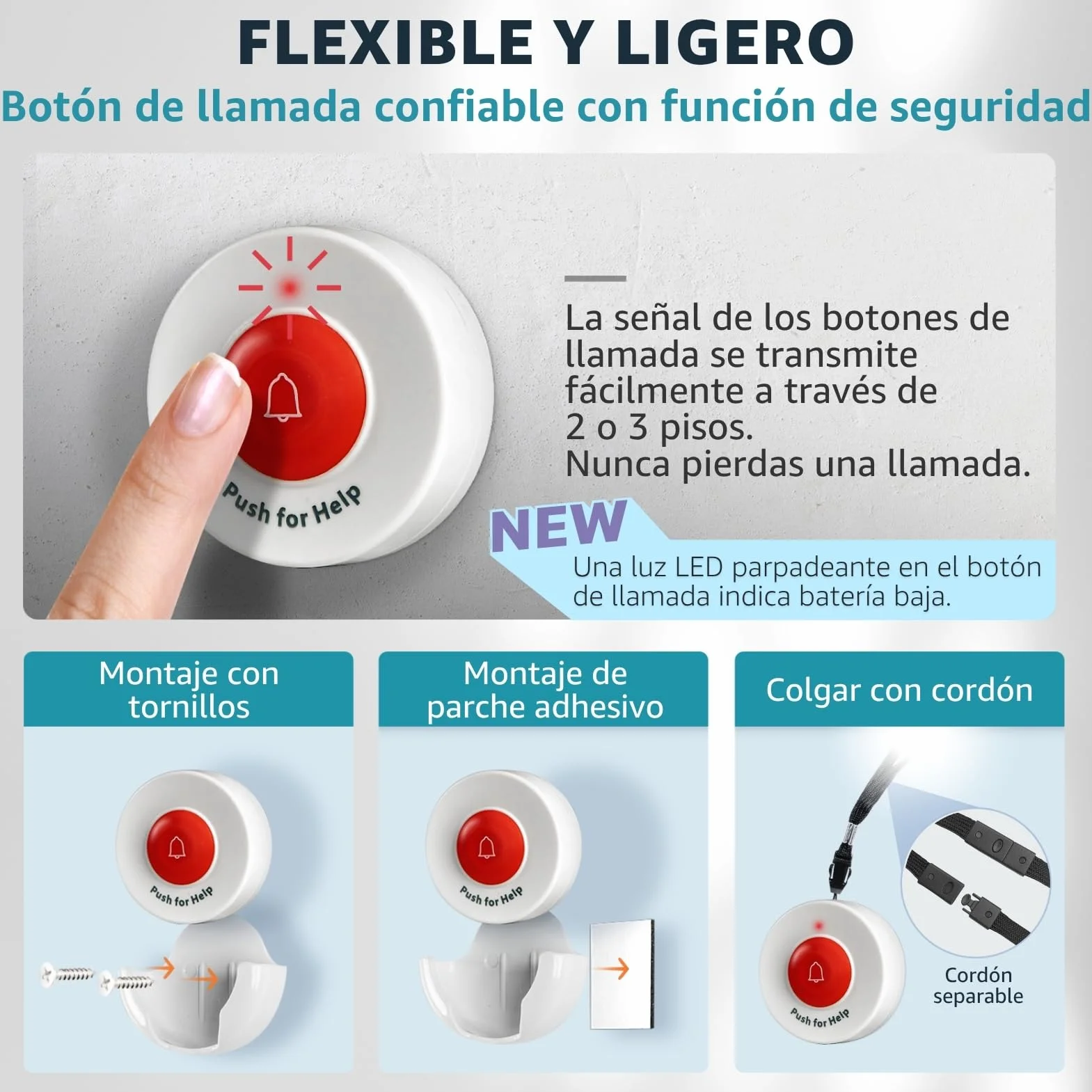 Buscapersonas Inalámbrico con Pulsadores SOS para Ancianos – Sistema de Alarma Portátil para Cuidadores, Llamada de Enfermería, Pacientes y Emergencias en el Hogar