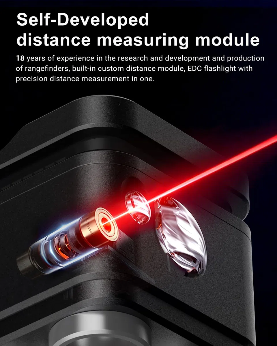 Godyga Linterna LED Recargable 4-en-1 con Medidor de Distancia Láser, Luz Blanca y Roja, Contador de Golpes de Golf, 500 Lúmenes IPX6, Clip Magnético para Outdoor y Uso Diario