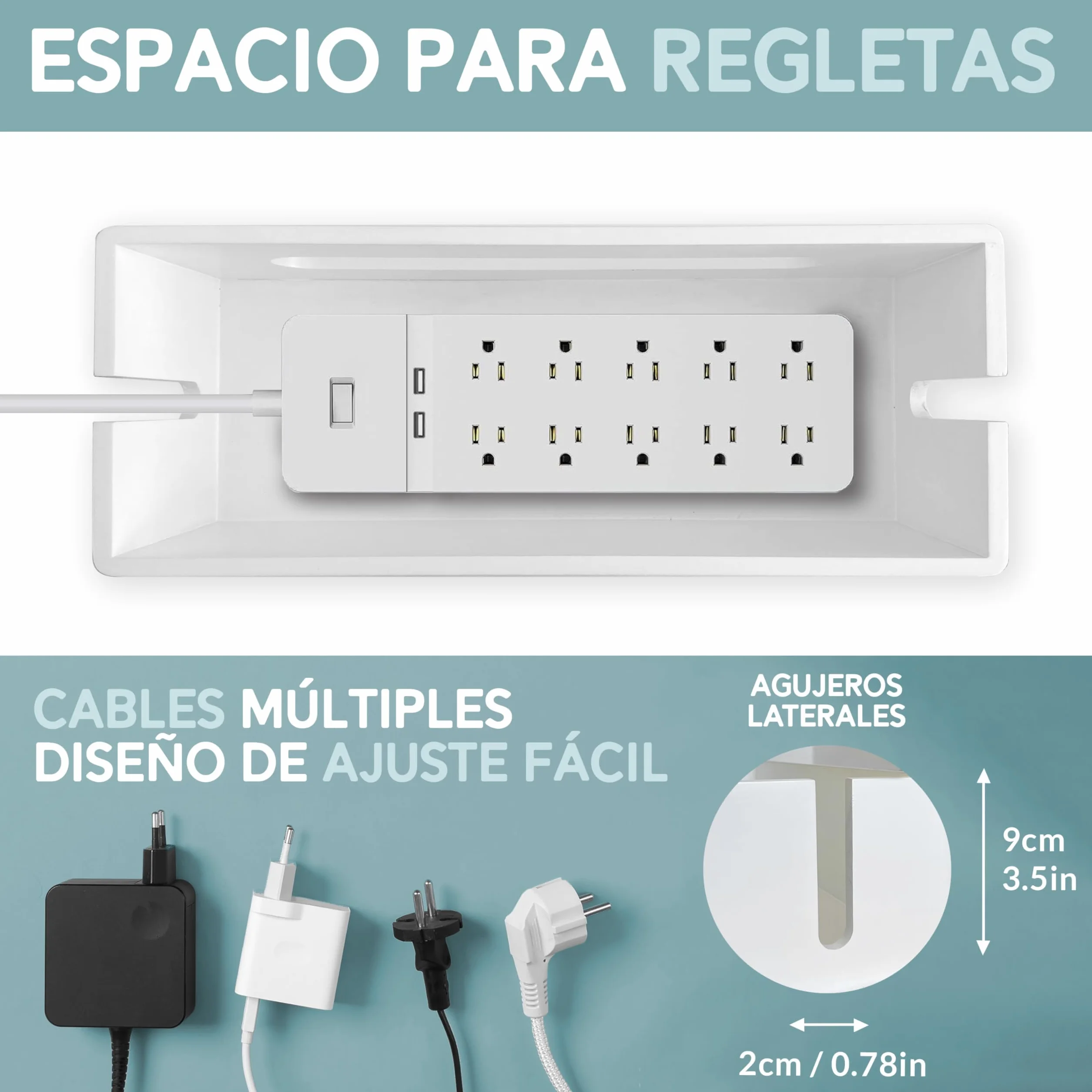 Nature Supplies Organizador de Cables de Madera de Pino Blanco - Caja Mediana para Escritorio y Grande para Piso