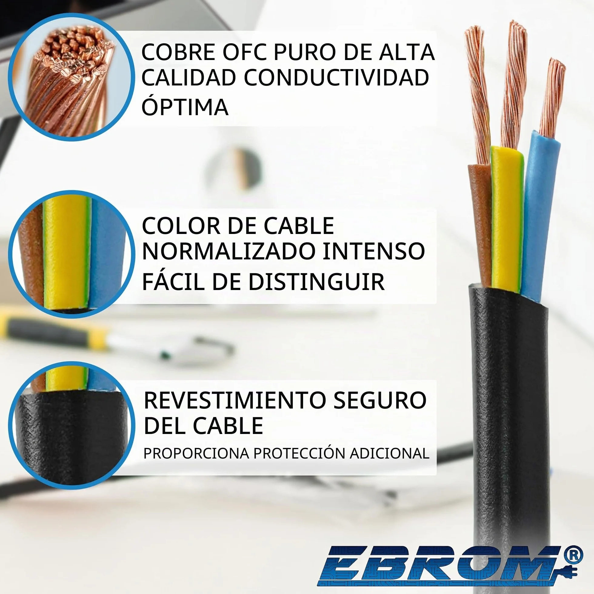 Cable de manguera de plástico redondo H05VV-F 3 x 1,5 mm² 3G1,5 (mm2) – Color: negro 5 m/10 m/15 m/20 m/25 m/30 m/35 m/40 m/45 m/50 m/55 m/60 m, etc. hasta 100 m en 5m seleccionables