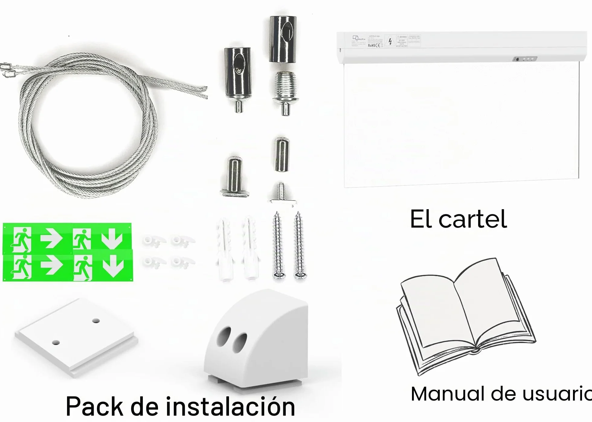 Luz LED de emergencia y salida, IP20 o IP65 (luz continua IP20)