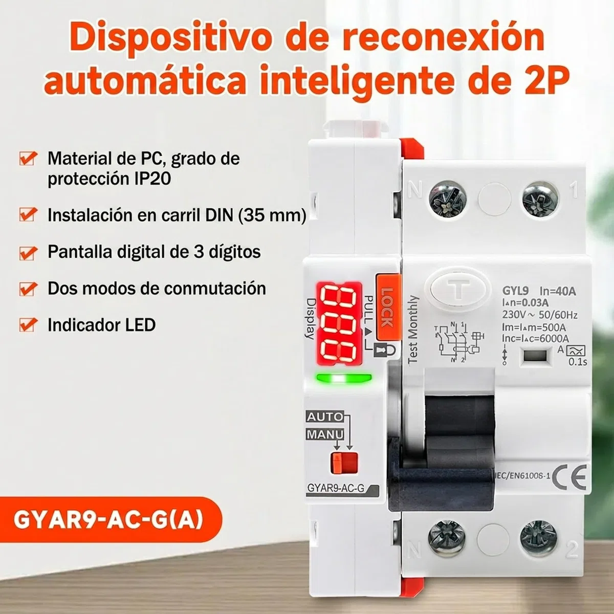 Diferencial auto rearmable 40A 30ma Diferencial superinmunizado rearmable RCCB Typ A mit Digitalanzeige 220V 2P Automatic Wiedereinschalten im Auto-Modus erhältlich.