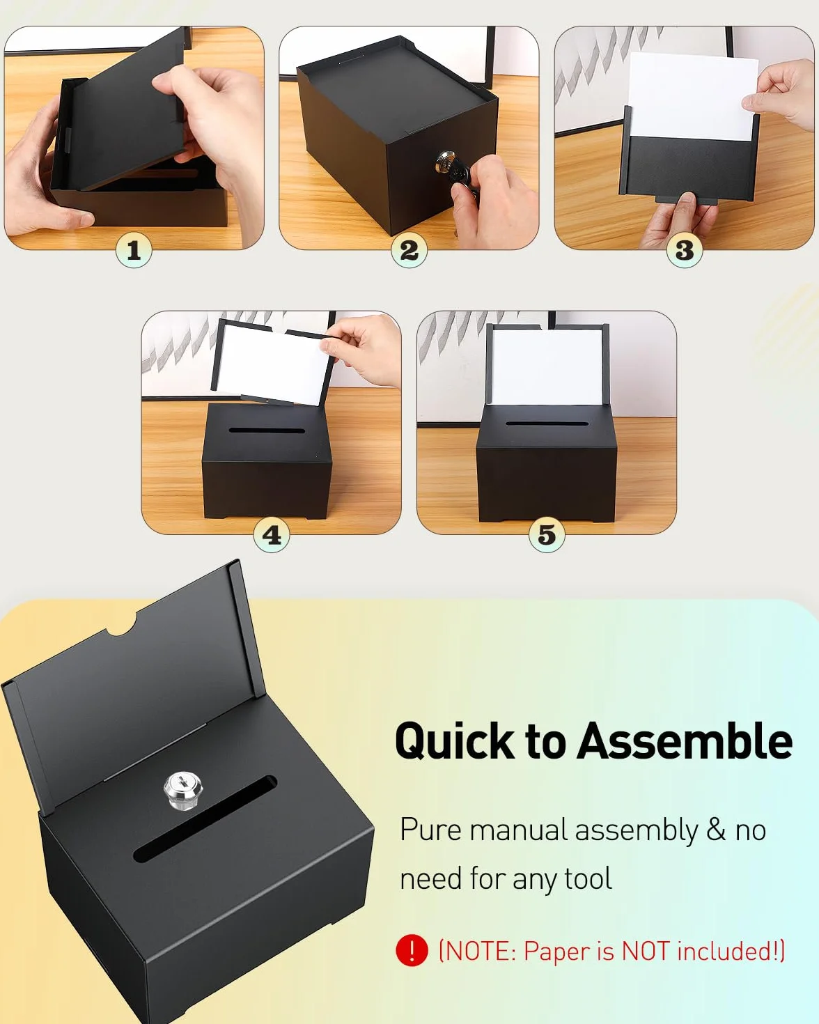 Caja metálica para donativos Uniclife, 2 unidades, urna electoral negra, 16,3 x 11,9 x 10,2 cm