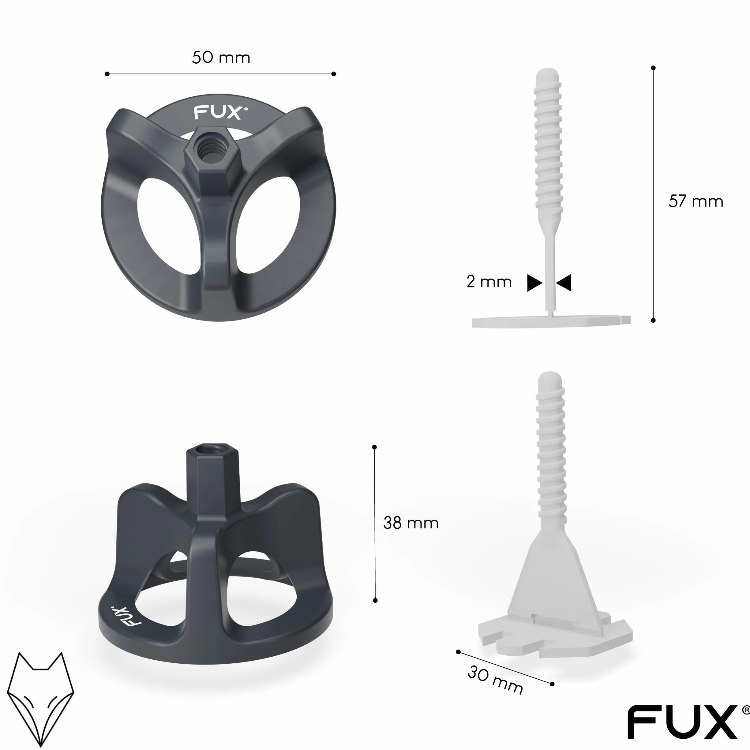 FUX 200 piezas de lengüetas con rosca, ancho de junta de 2 mm, herramienta para azulejos, ayuda para la colocación de azulejos, sistema de colocación de azulejos, accesorios para albañil, lengüetas de