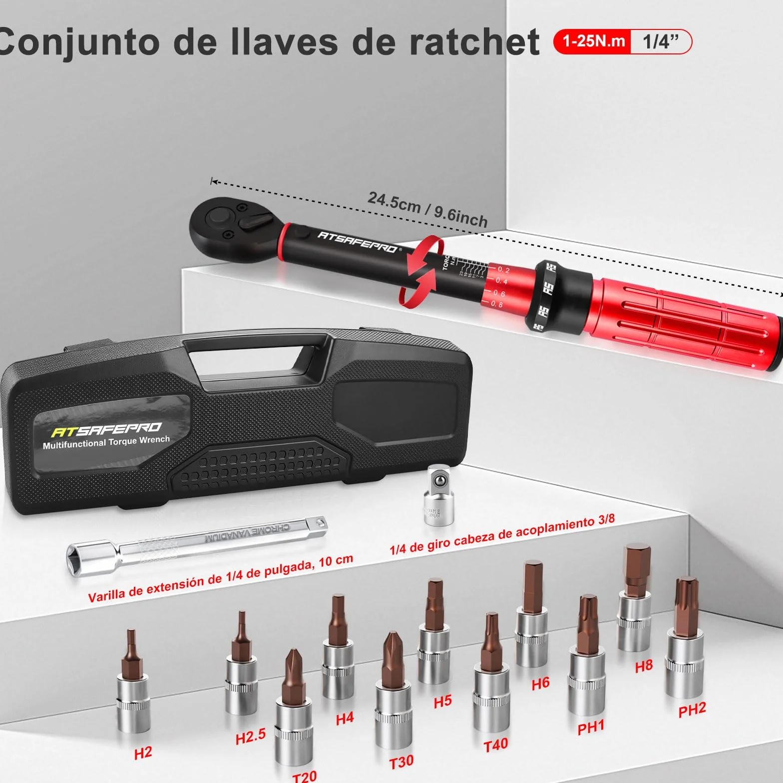 Llave Dinamometrica 1/4 1-25 Nm 72 Dientes Bicicleta ATsafepro