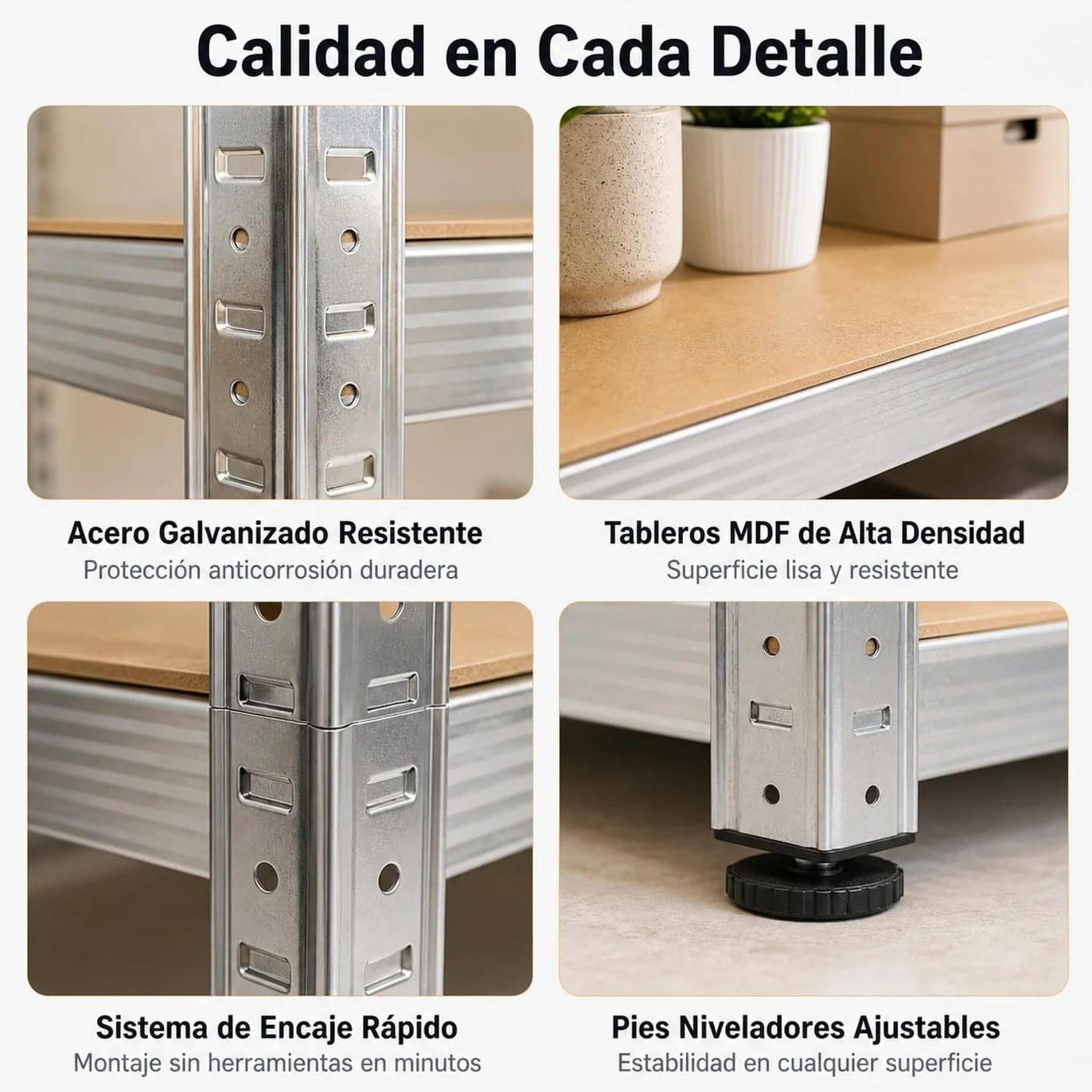 Estantería Metálica Modular de 5 Niveles 90 × 40 × 180 cm – Estante de Almacenaje Ajustable con Baldas MDF, Estructura Galvanizada y Montaje sin Tornillos