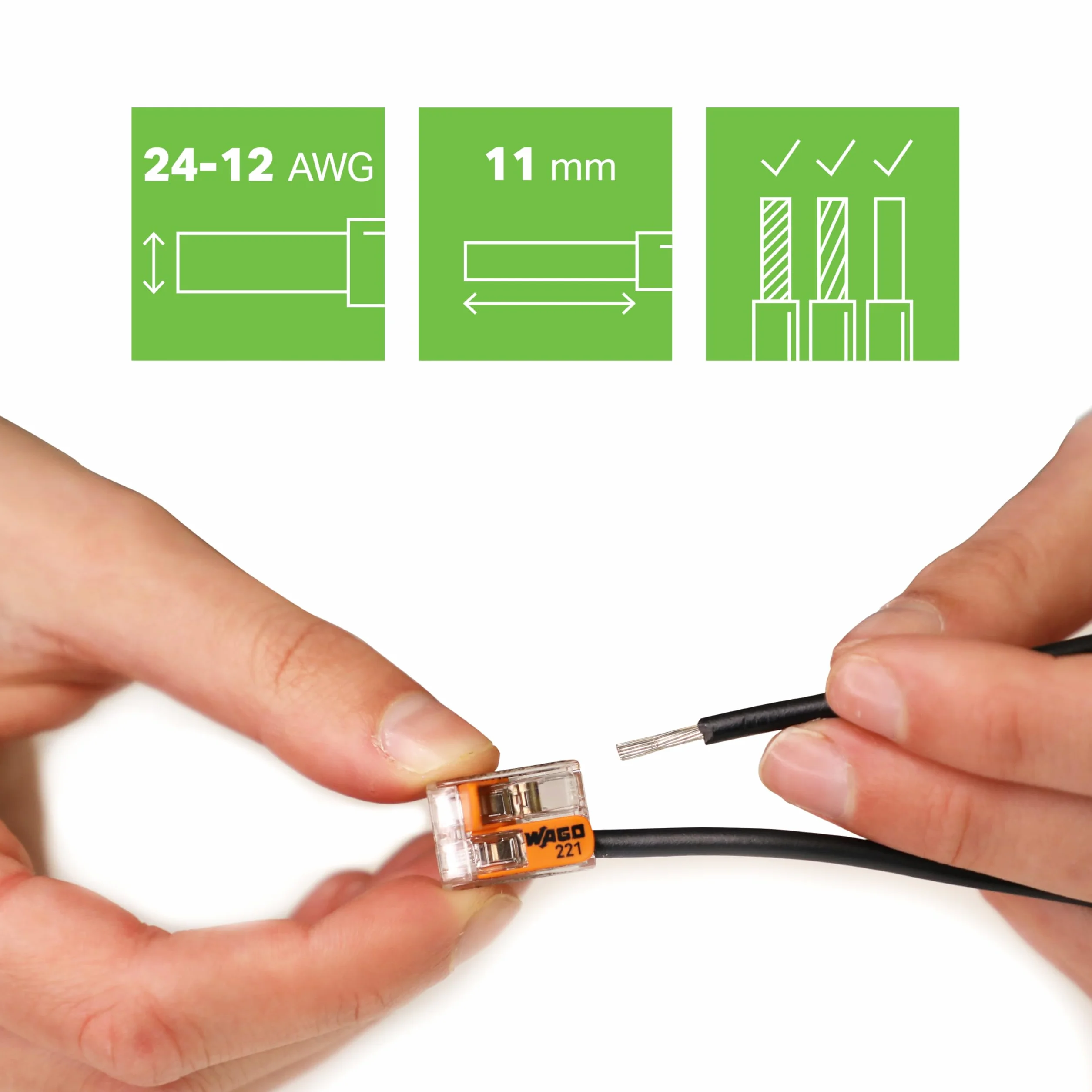 Wago - Borna de conexión COMPACT S221 2 conductores x 100, de Plástico.