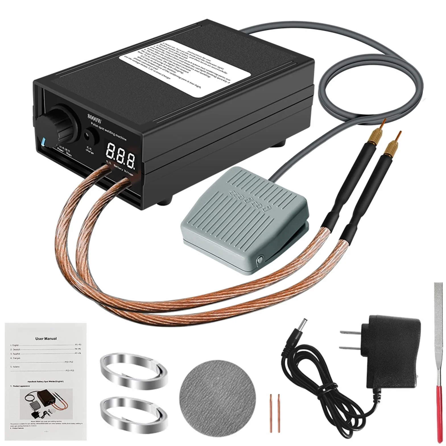 Soldador por Puntos para Baterías 8000W, Soldador Puntos Portátil Hancaner Kit de Bricolaje, Soldador Mano Alto Rendimiento con Banda Níquel, Soldadores Ajustables para Máquina Soldadura por Puntos