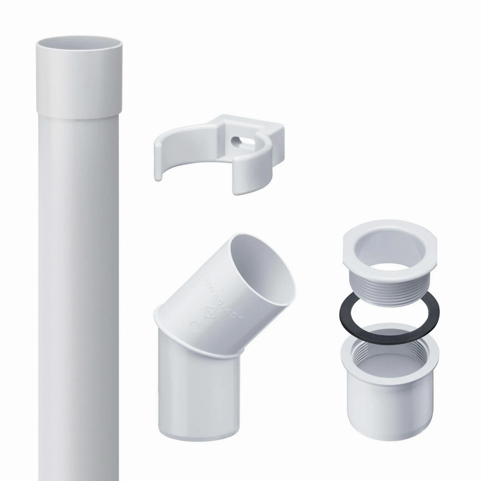 INEFA Juego de tubos de bajada 50mm, PVC 2m Blanco Accesorios para canalones, fácilmontaje enchufable,made in Germany