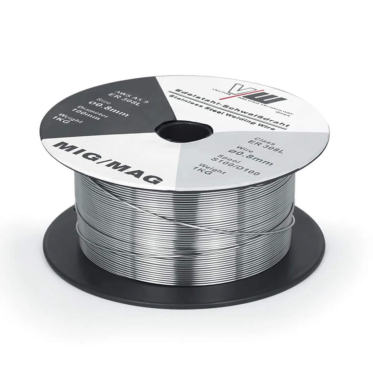 VECTOR WELDING ER308L Hilo para Soldadura de Acero Inoxidable D100/S100-1 kg - Diámetro 0,8 mm - Para soldadoras MIG MAG