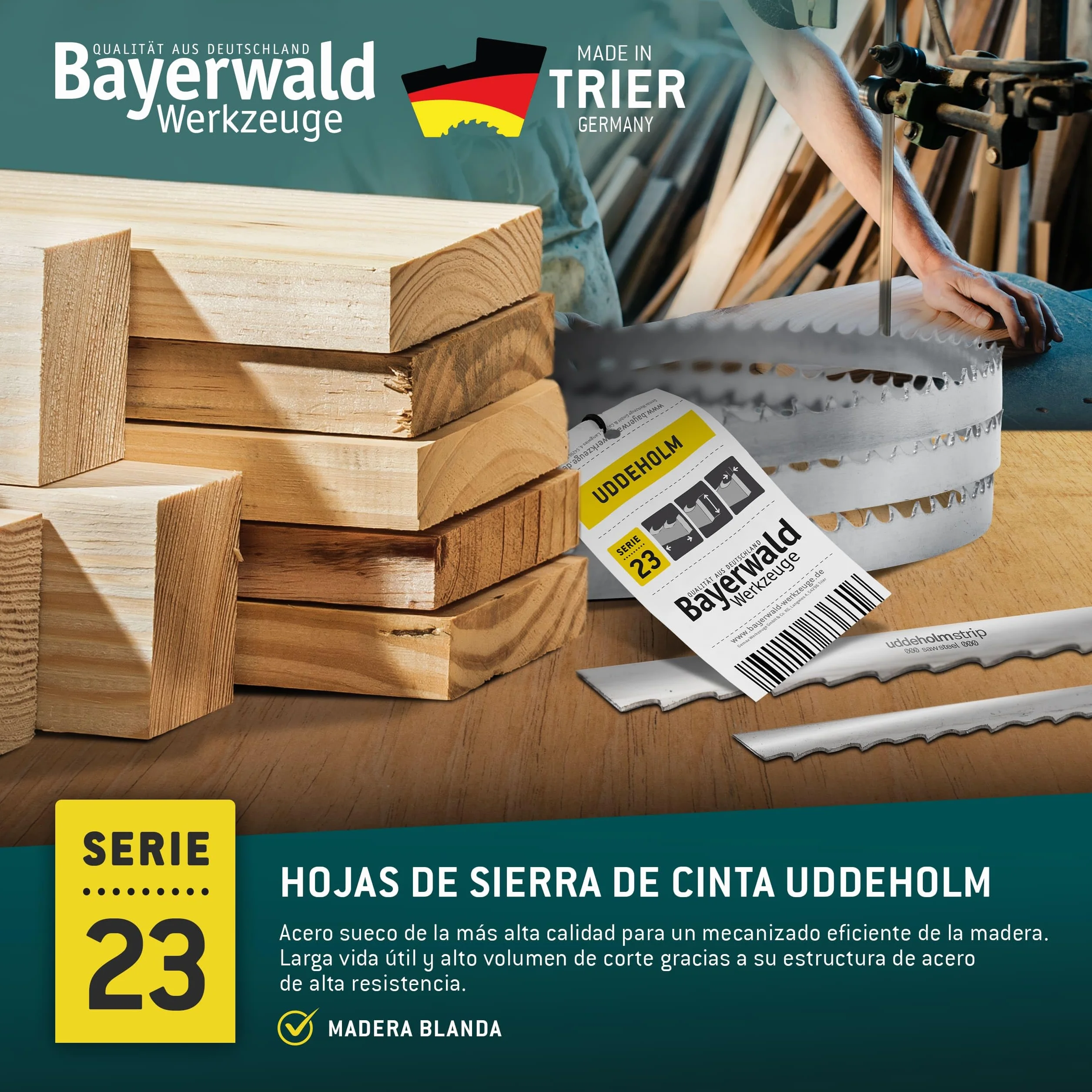 Bayerwald Uddeholm - Hoja de sierra de cinta (2100 x 15 x 0,5 x 6, para todos los tipos de madera/cinta de sierra, apta para flota Scheppach, etc.