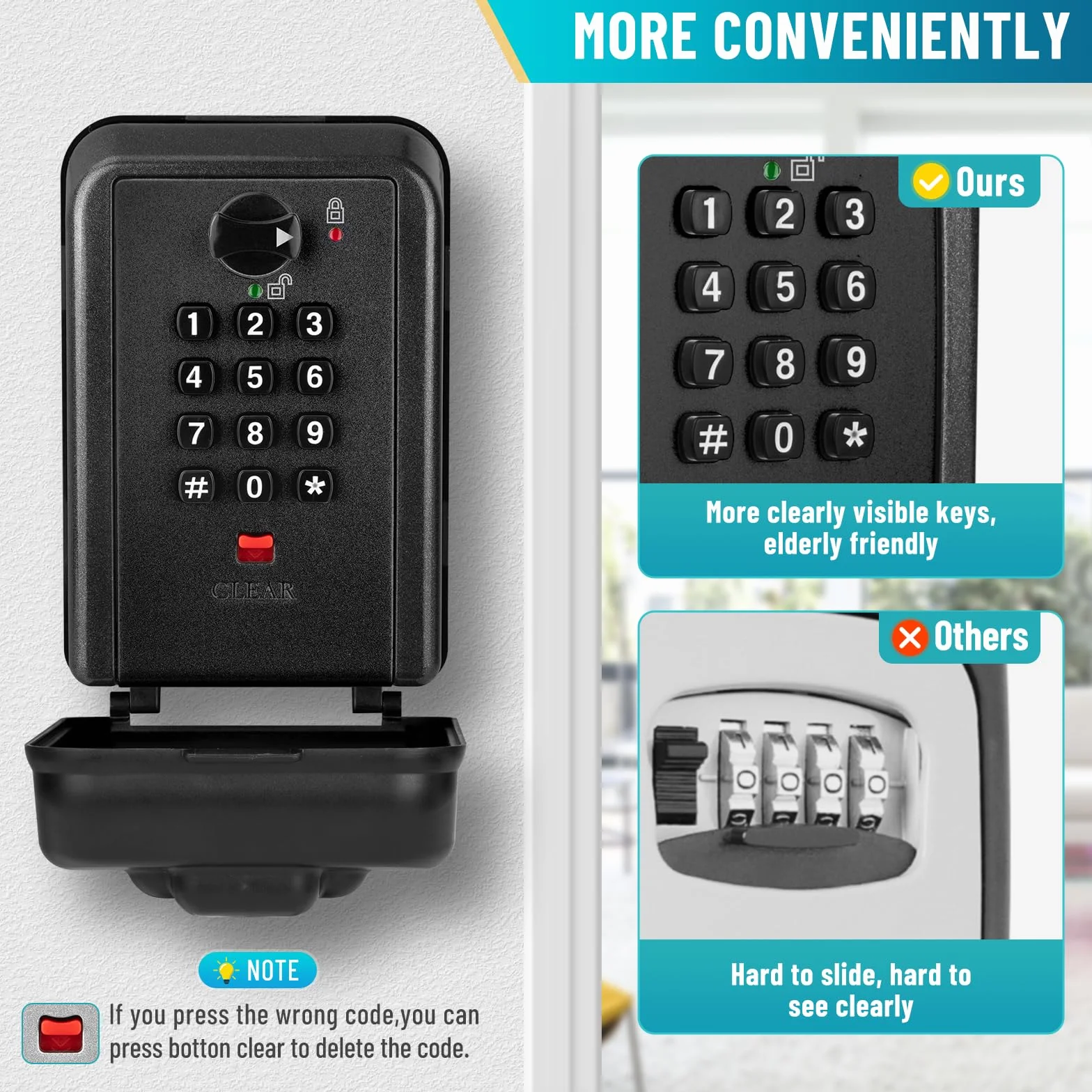 Caja de Seguridad para Llaves Grande Impermeable 12 Dígitos Exterior Negro