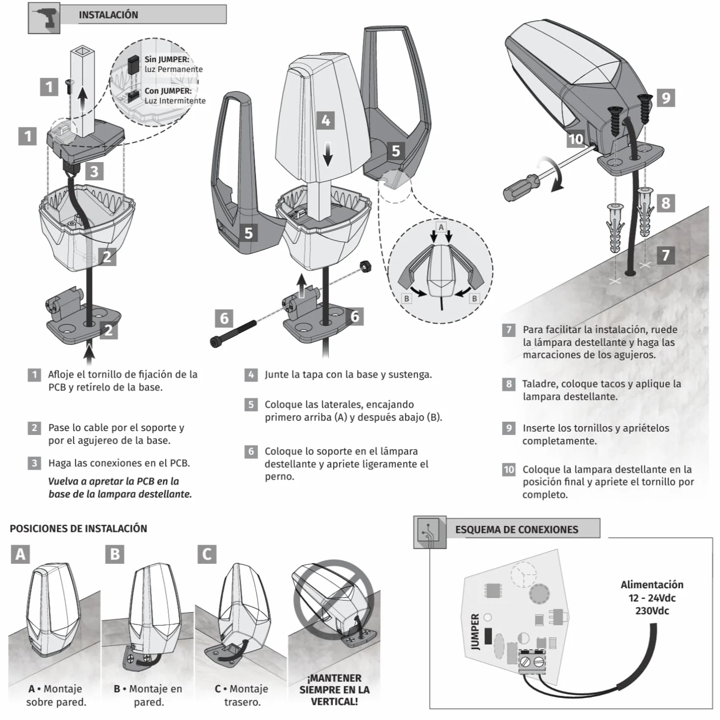 MP205 Lámpara destellante led de señalización multitensión para puerta automatica de garaje