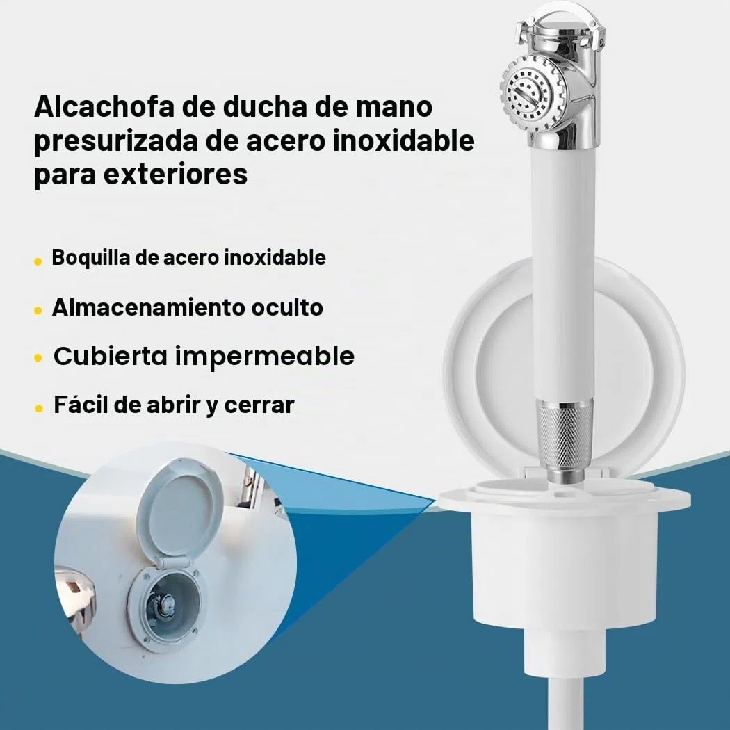 Kit de ducha de popa empotrada marina con manguera de 2,5 m - Ducha de mano de acero inoxidable para barcos, yates, autocaravanas y caravanas - Ducha de popa extraíble con tapa y kit de montaje