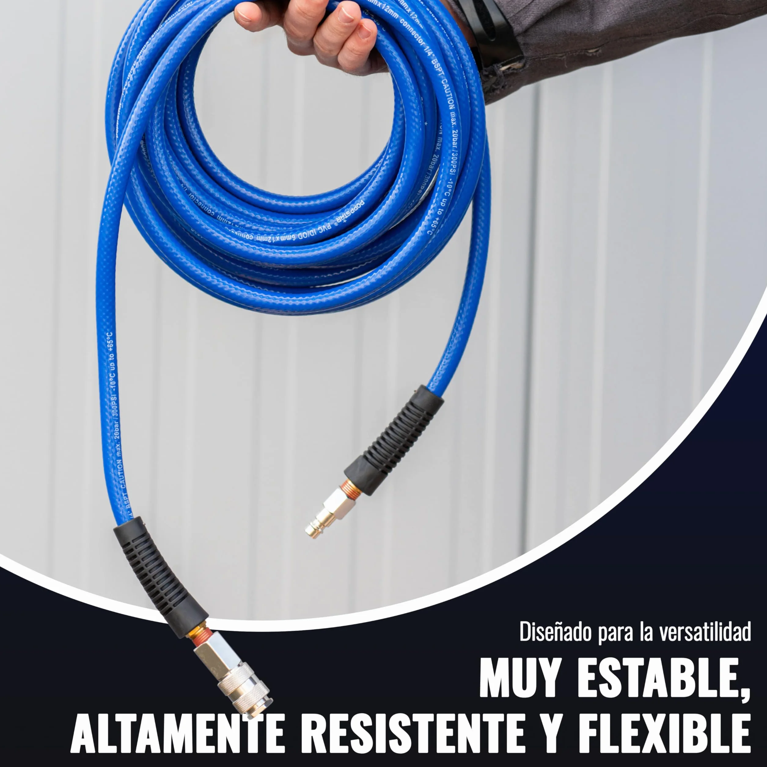 Poppstar Manguera para aire comprimido de PVC 6/12 mm, longitud 20 m, conexión rápida & enchufe macho, 20 bar, azul