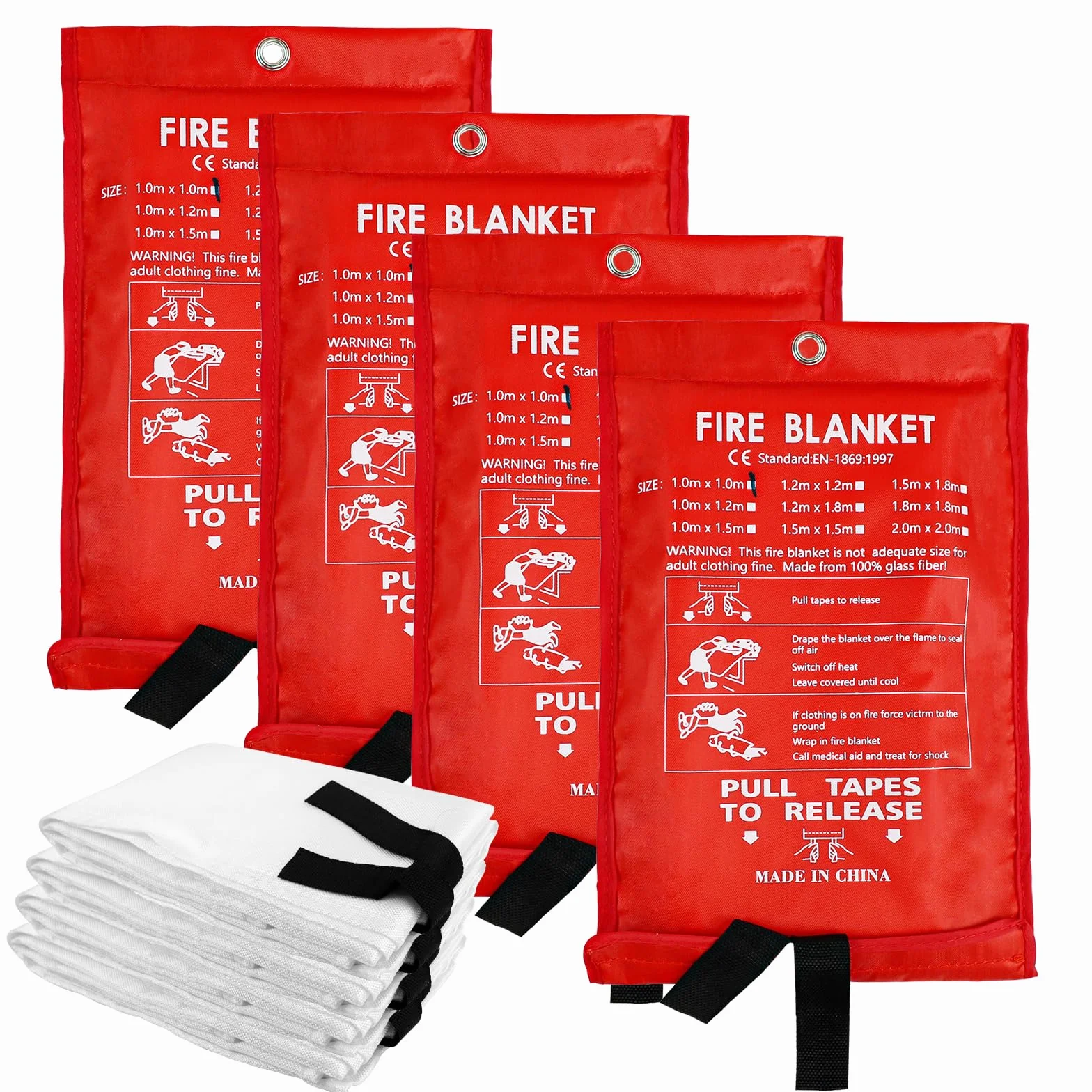 4 Piezas Manta Ignífuga, 1m x 1m Manta de Fuego de Fibra de Vidrio, Manta de Emergencia contra Incendios, Manta contra Incendios, Manta Ignífuga de Emergencia para Casa Cocina