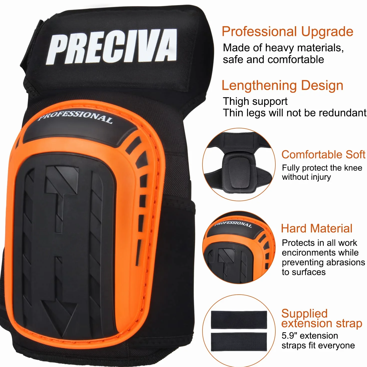 Preciva Rodilleras Profesionales Espuma Suave Almohadilla Gel Punta Resistente Correas Ajustables Reforzadas Remaches Grado Militar Construcción Jardinería