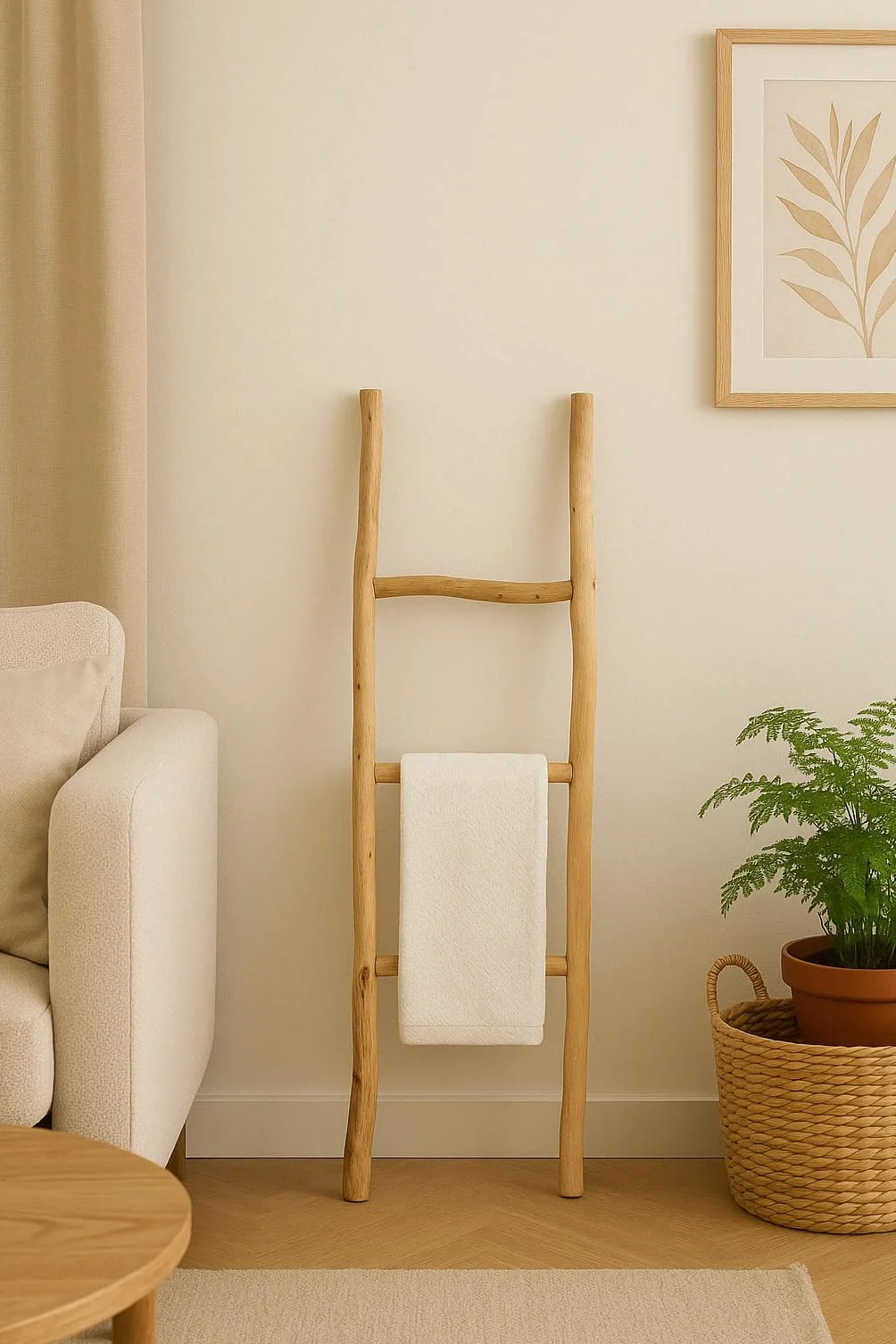 Biscottini Escalera toallero baño 108 x 32 x 3 – Escalera decorativa de madera – Toallero de bambú