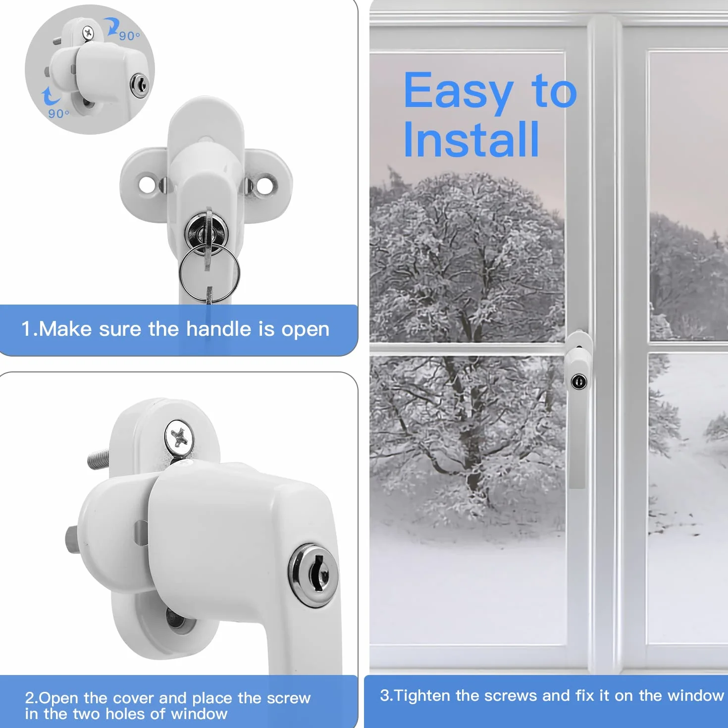 Jopassy Tirador de ventana de aluminio, 8 unidades, color blanco, con cerradura, llave de seguridad para niños en longitud de pasador de 35 cm, cierre uniforme para Windows
